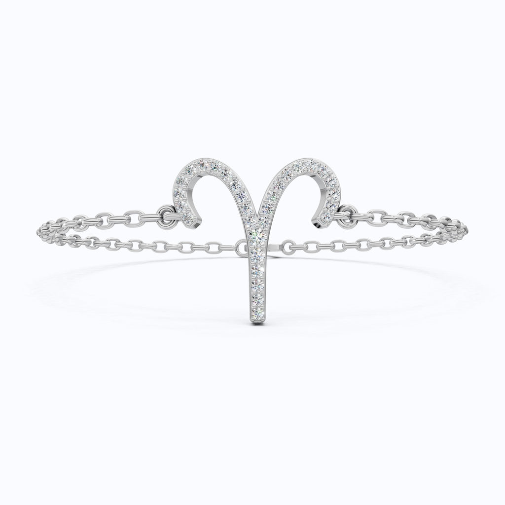 Stackable Aries Zodiac Sign Bracelet in 14k Solid Gold, 0.34 TCW Round Cut Lab Created Diamonds, Dainty Charm Bracelet, Birthday Gift for Her - Shoora Designs