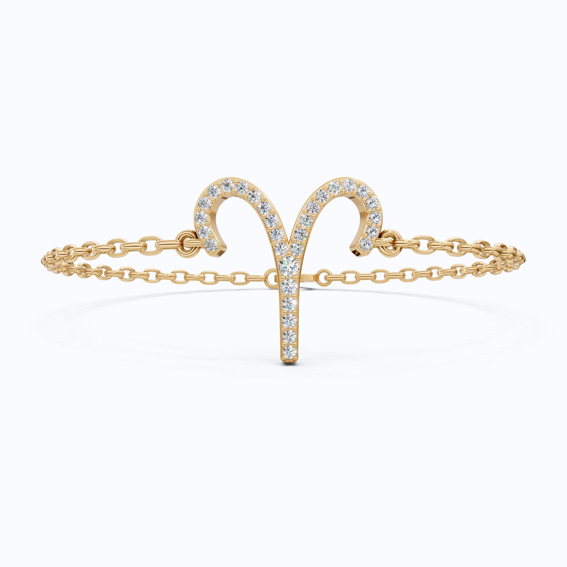 Stackable Aries Zodiac Sign Bracelet in 14k Solid Gold, 0.34 TCW Round Cut Lab Created Diamonds, Dainty Charm Bracelet, Birthday Gift for Her - Shoora Designs