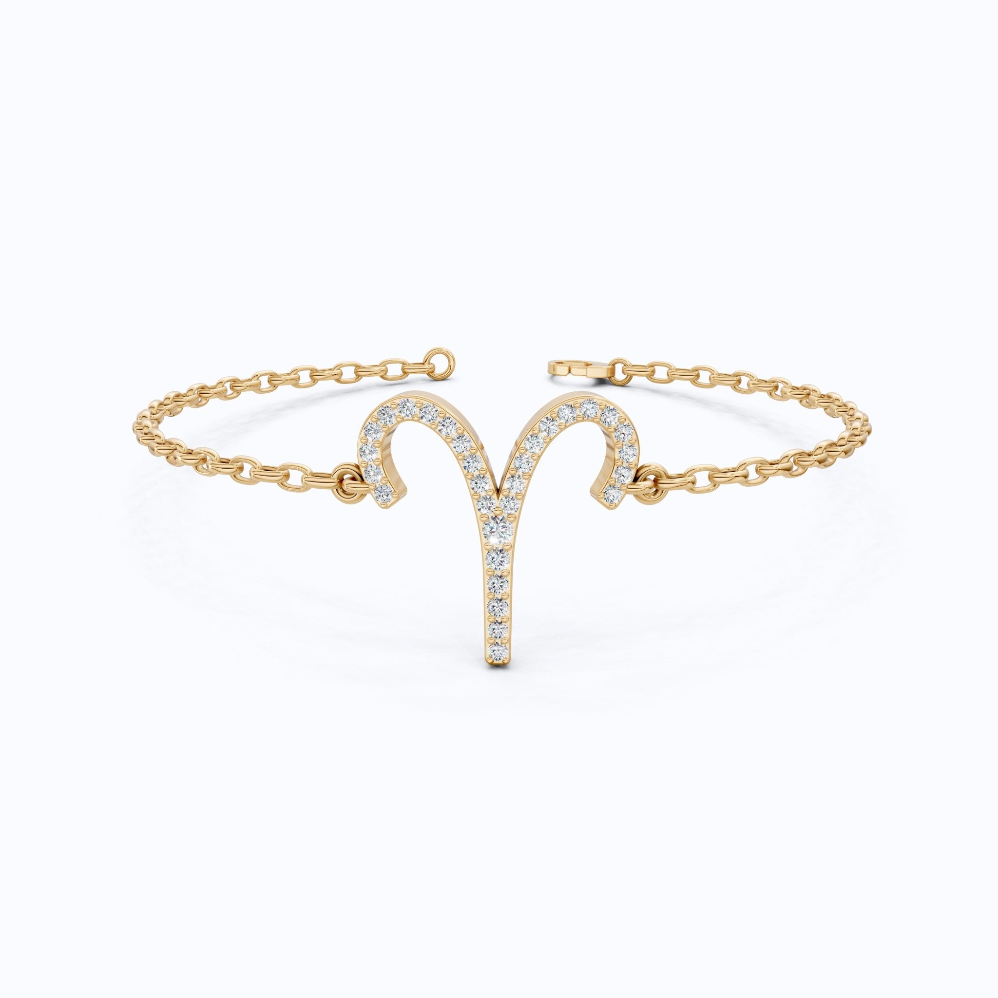 Stackable Aries Zodiac Sign Bracelet in 14k Solid Gold, 0.34 TCW Round Cut Lab Created Diamonds, Dainty Charm Bracelet, Birthday Gift for Her - Shoora Designs