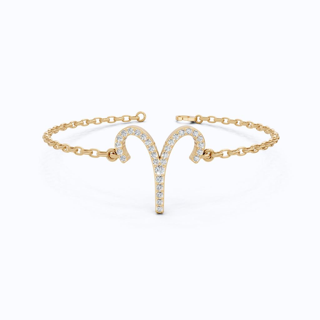 Stackable Aries Zodiac Sign Bracelet in 14k Solid Gold, 0.34 TCW Round Cut Lab Created Diamonds, Dainty Charm Bracelet, Birthday Gift for Her - Shoora Designs