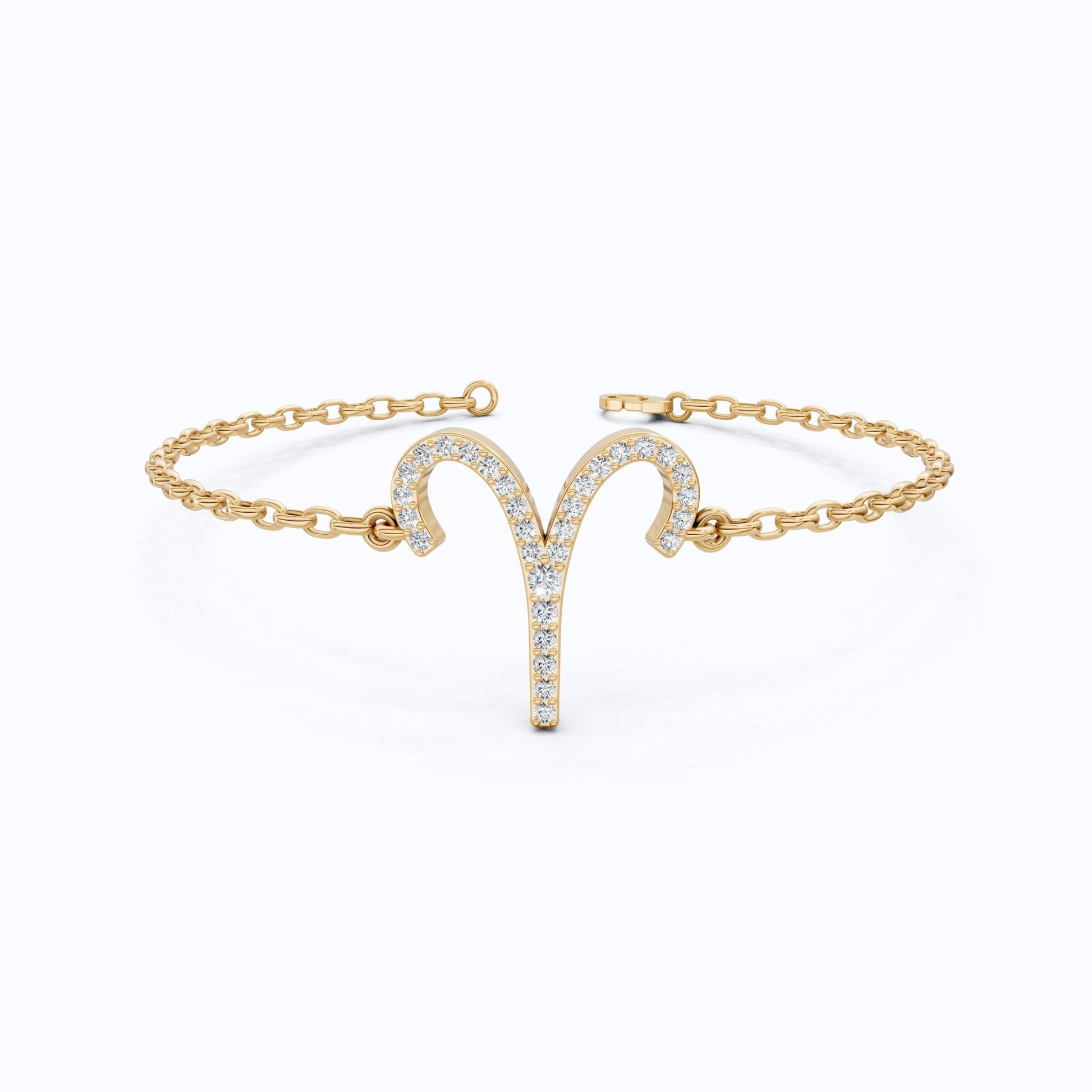 Stackable Aries Zodiac Sign Bracelet in 14k Solid Gold, 0.34 TCW Round Cut Lab Created Diamonds, Dainty Charm Bracelet, Birthday Gift for Her - Shoora Designs