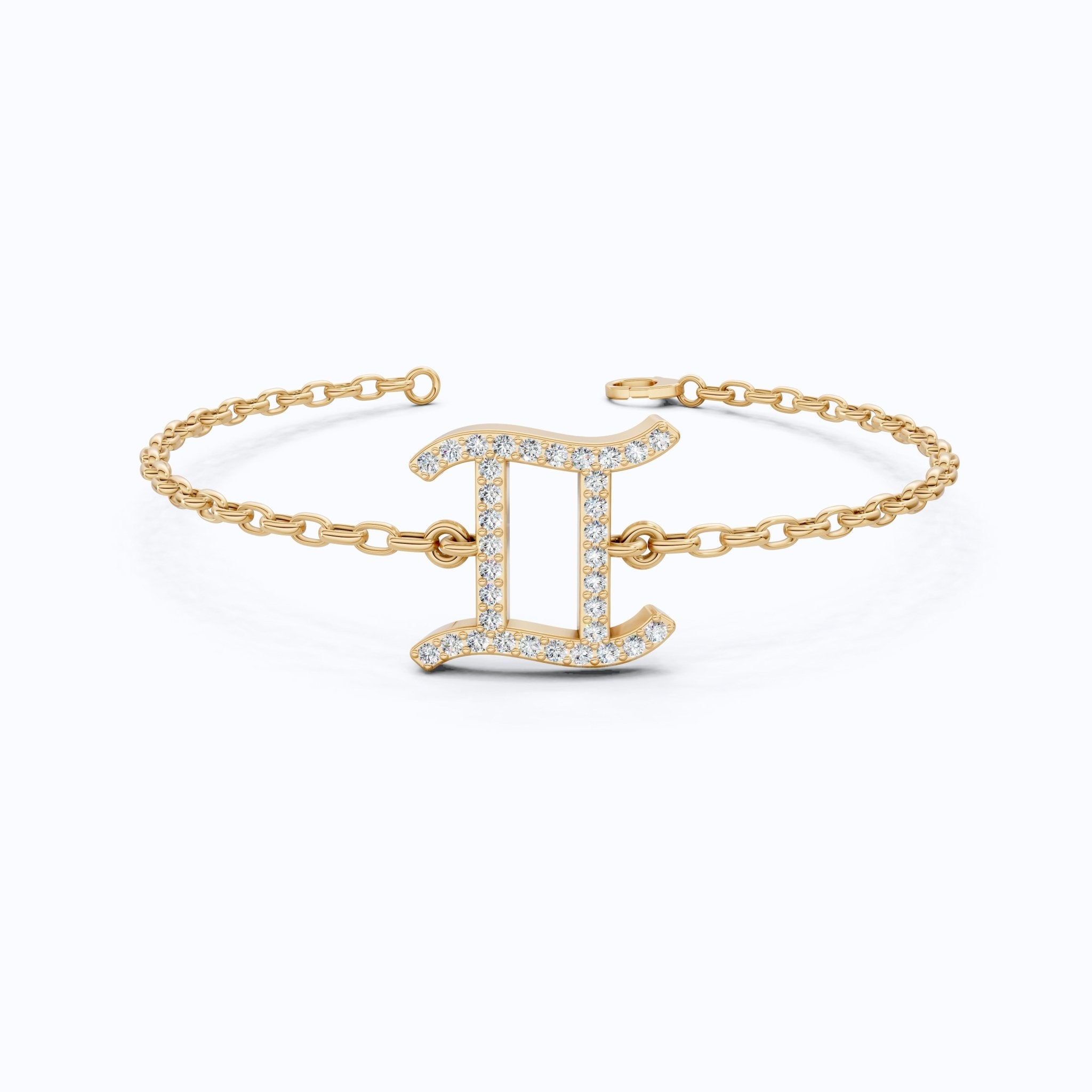 Stacking Gemini Zodiac Sign Bracelet in 14K Solid Gold, 0.34 TCW Round Cut Lab Grown Diamonds, Dainty Charm, Astrology Gift Jewelry - Shoora Designs