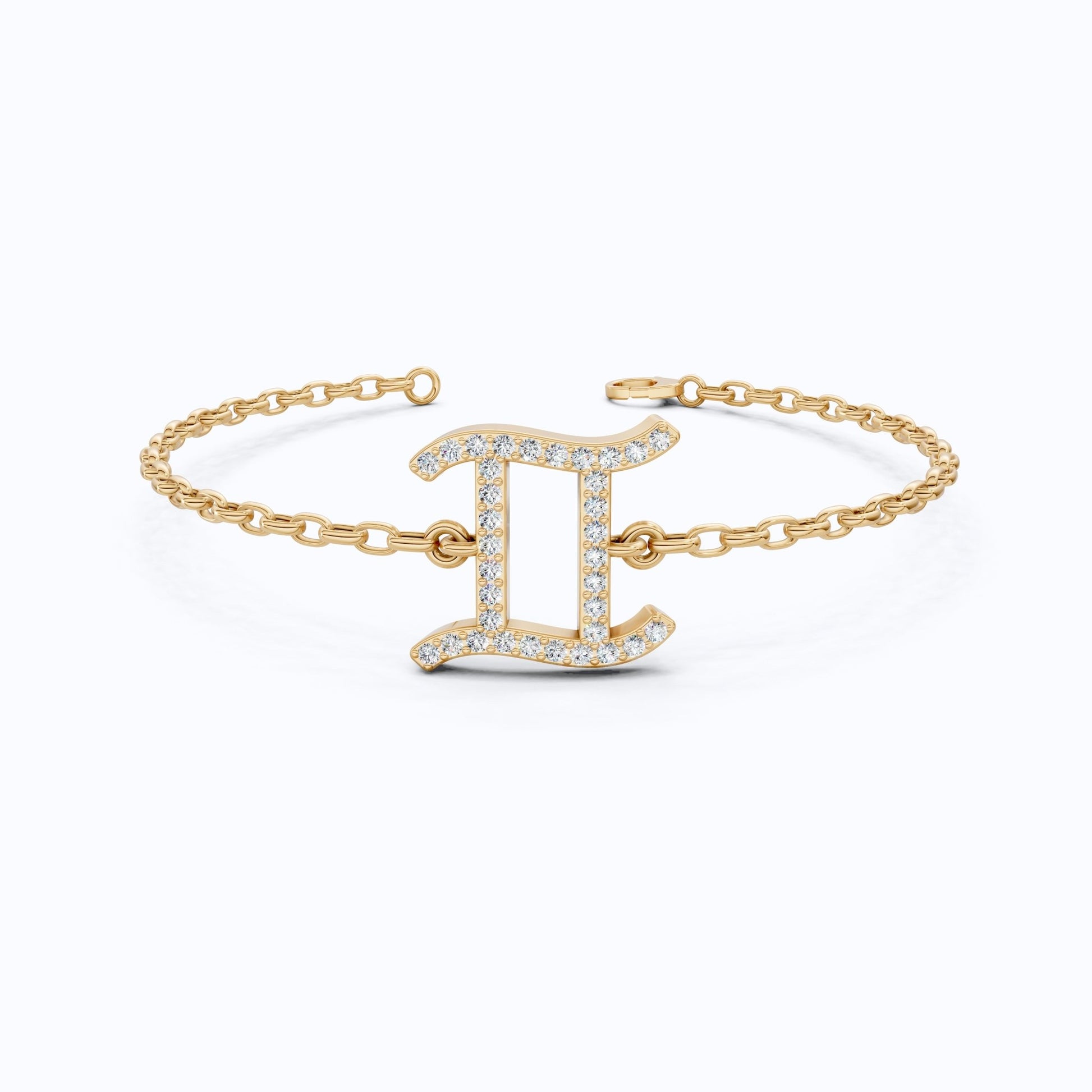 Stacking Gemini Zodiac Sign Bracelet in 14K Solid Gold, 0.34 TCW Round Cut Lab Grown Diamonds, Dainty Charm, Astrology Gift Jewelry - Shoora Designs