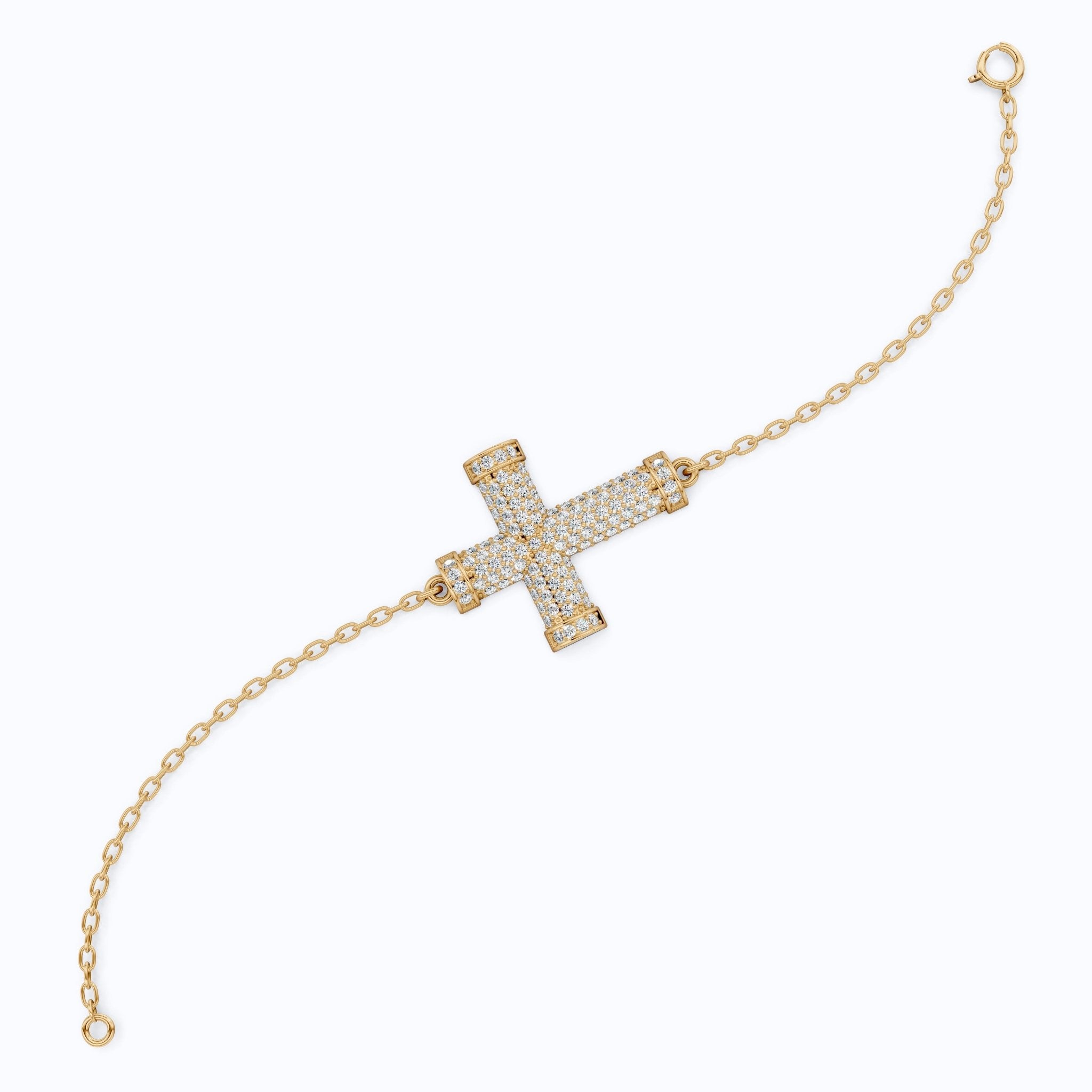 Statement Pavé Cross Design Bracelet in 14K Solid Gold, 0.58 TCW Round Cut Lab Grown Diamonds, Handmade Chain Bracelet, Anniversary Gift for Her - Shoora Designs