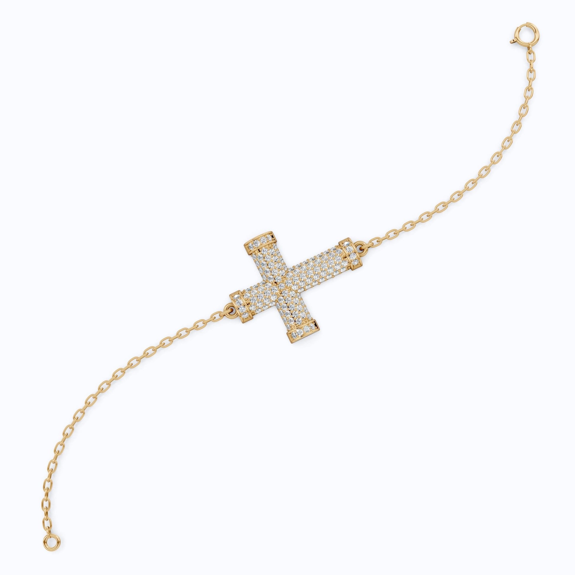 Statement Pavé Cross Design Bracelet in 14K Solid Gold, 0.58 TCW Round Cut Lab Grown Diamonds, Handmade Chain Bracelet, Anniversary Gift for Her - Shoora Designs