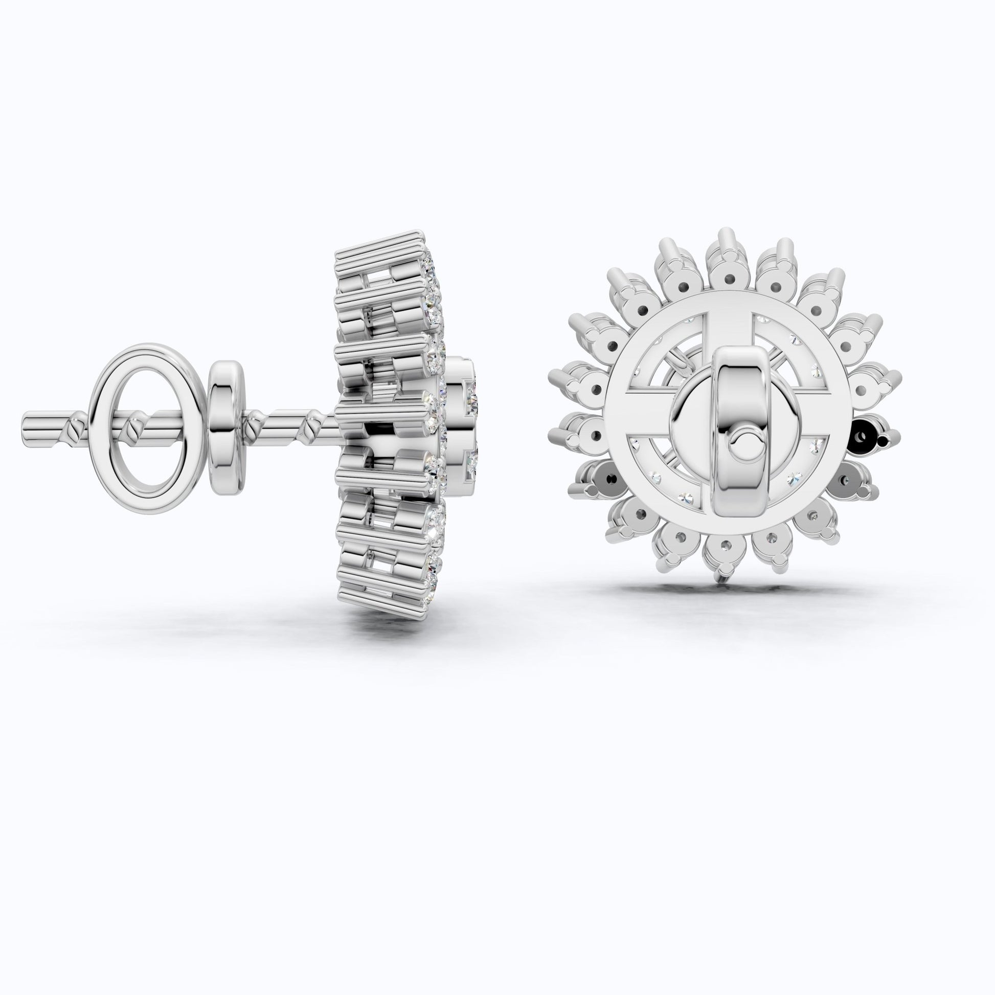 Statement Sunburst Floral Stud Halo Earrings in Lab Diamond - 14k Solid Gold, Wedding Jewelry, Perfect Gift for Women - Shoora Designs