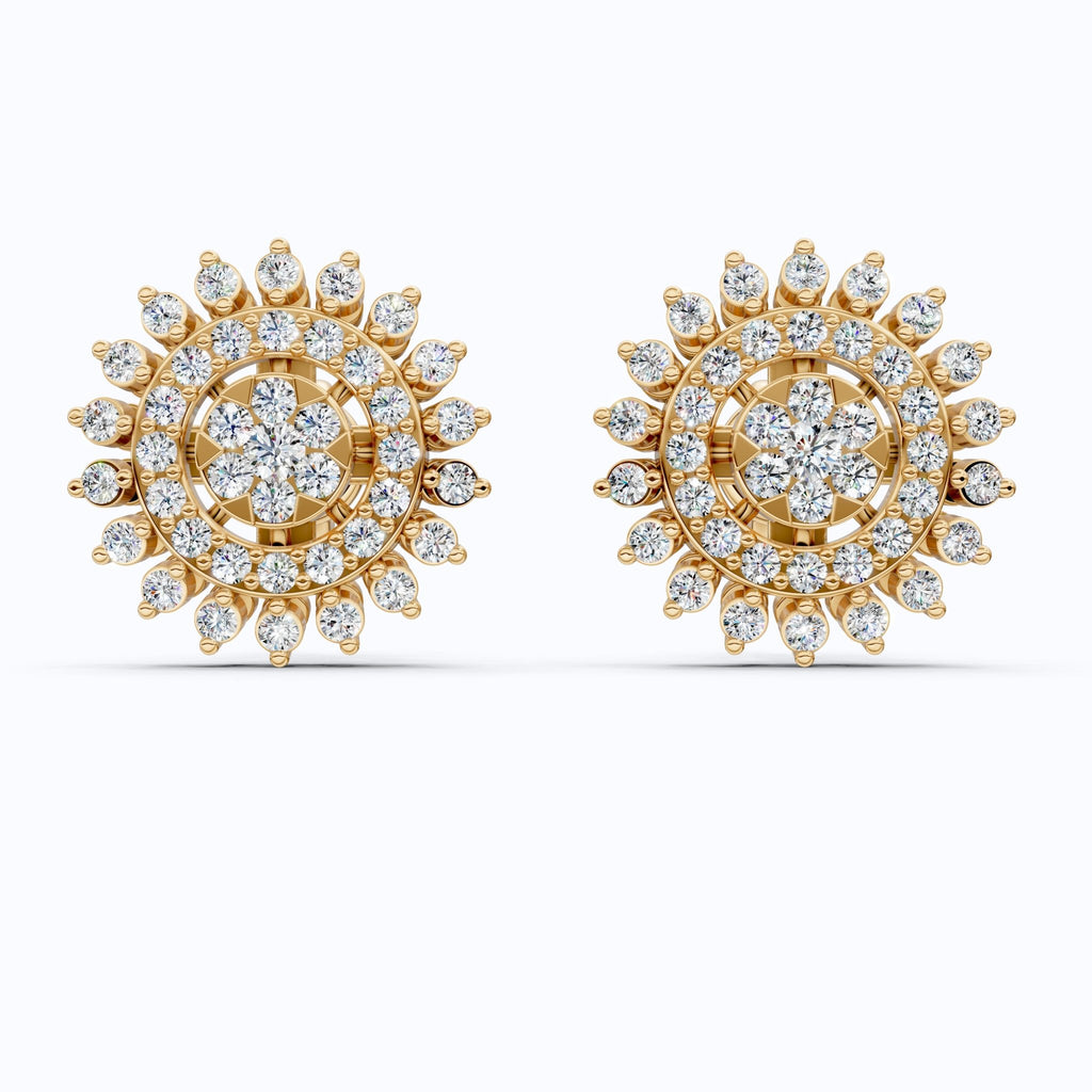 Statement Sunburst Floral Stud Halo Earrings in Lab Diamond - 14k Solid Gold, Wedding Jewelry, Perfect Gift for Women - Shoora Designs