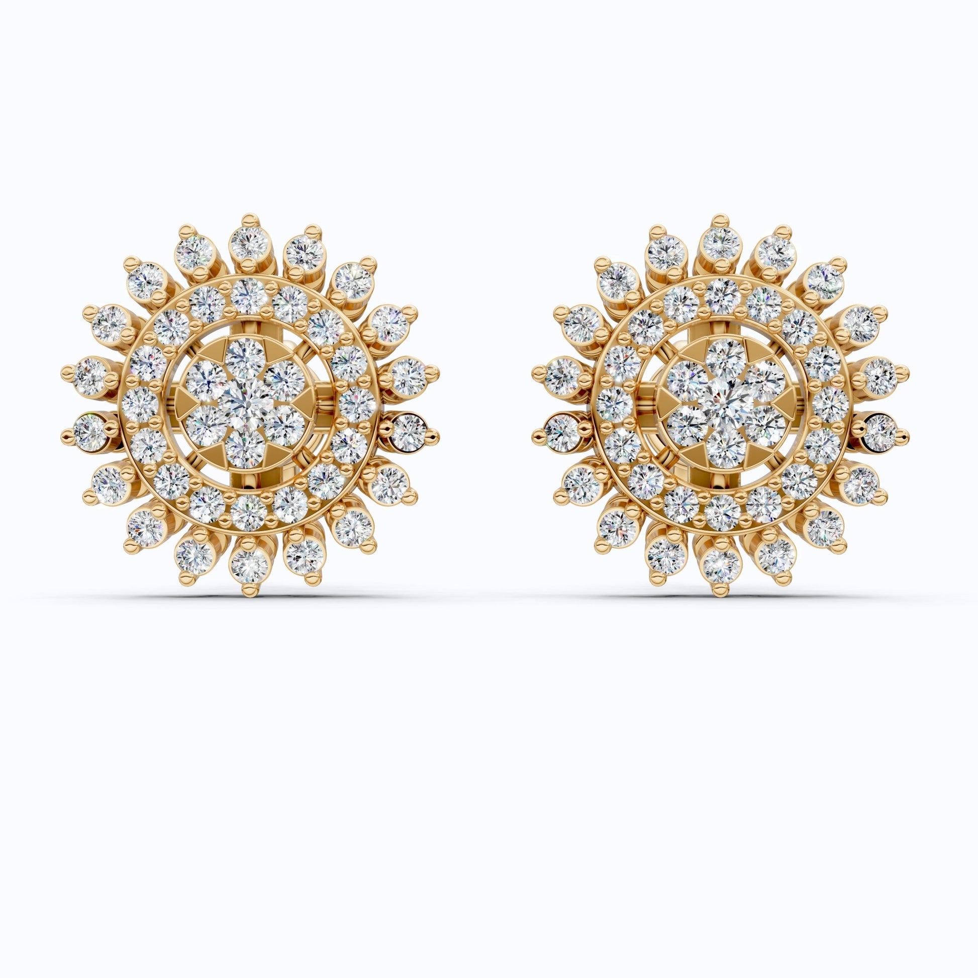 Statement Sunburst Floral Stud Halo Earrings in Lab Diamond - 14k Solid Gold, Wedding Jewelry, Perfect Gift for Women - Shoora Designs