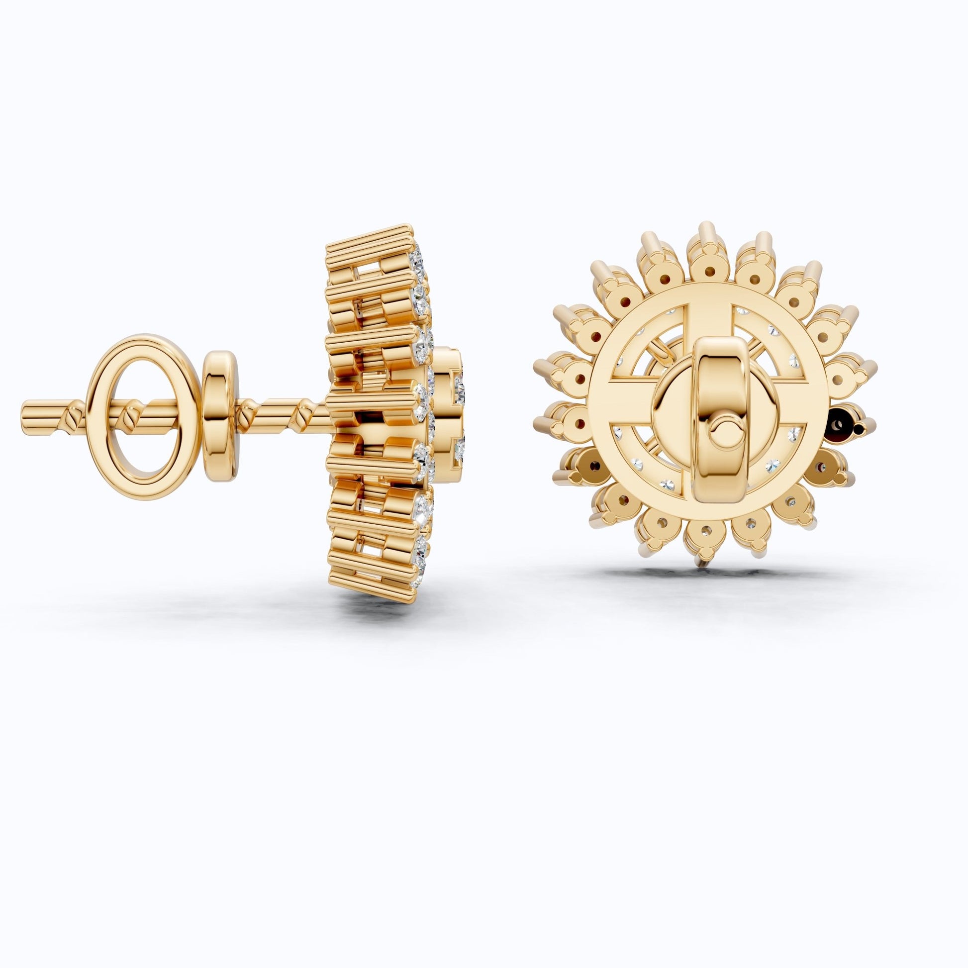 Statement Sunburst Floral Stud Halo Earrings in Lab Diamond - 14k Solid Gold, Wedding Jewelry, Perfect Gift for Women - Shoora Designs