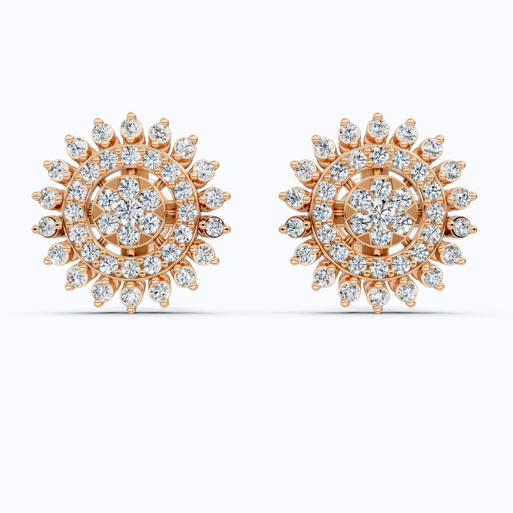 Statement Sunburst Floral Stud Halo Earrings in Lab Diamond - 14k Solid Gold, Wedding Jewelry, Perfect Gift for Women - Shoora Designs