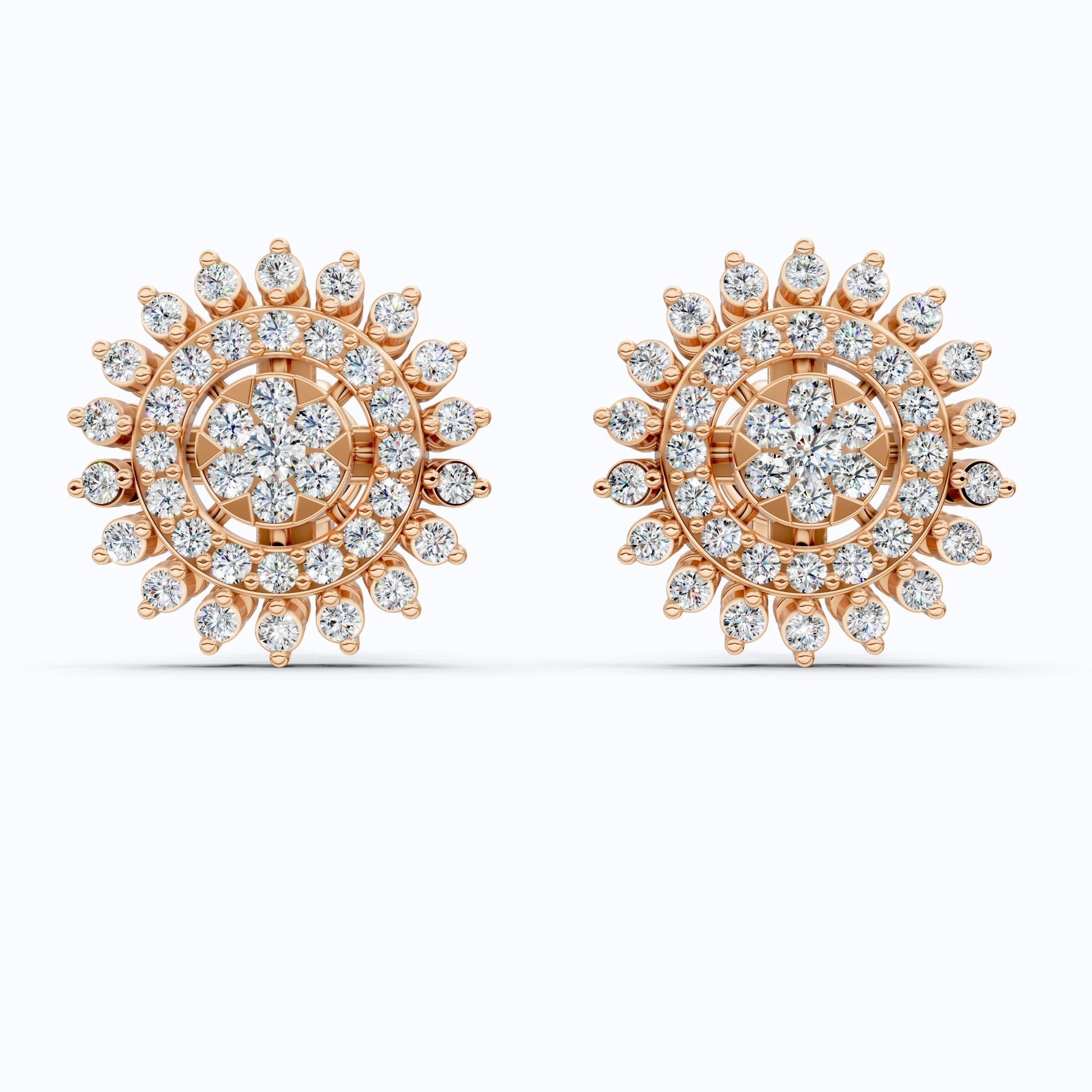 Statement Sunburst Floral Stud Halo Earrings in Lab Diamond - 14k Solid Gold, Wedding Jewelry, Perfect Gift for Women - Shoora Designs