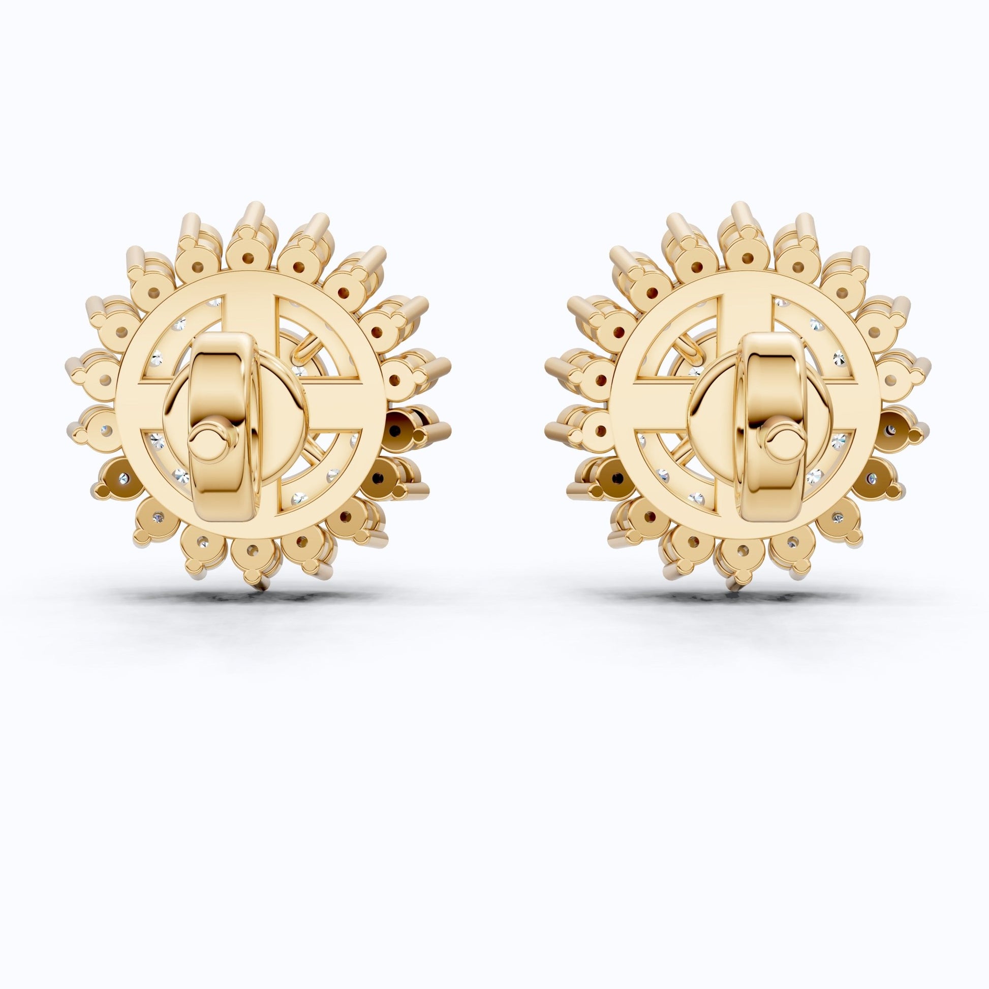 Statement Sunburst Floral Stud Halo Earrings in Lab Diamond - 14k Solid Gold, Wedding Jewelry, Perfect Gift for Women - Shoora Designs