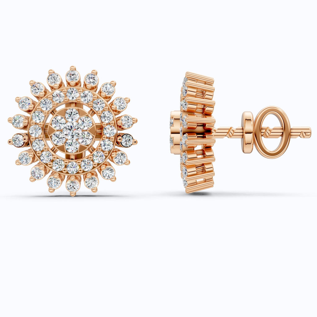 Statement Sunburst Floral Stud Halo Earrings in Lab Diamond - 14k Solid Gold, Wedding Jewelry, Perfect Gift for Women - Shoora Designs