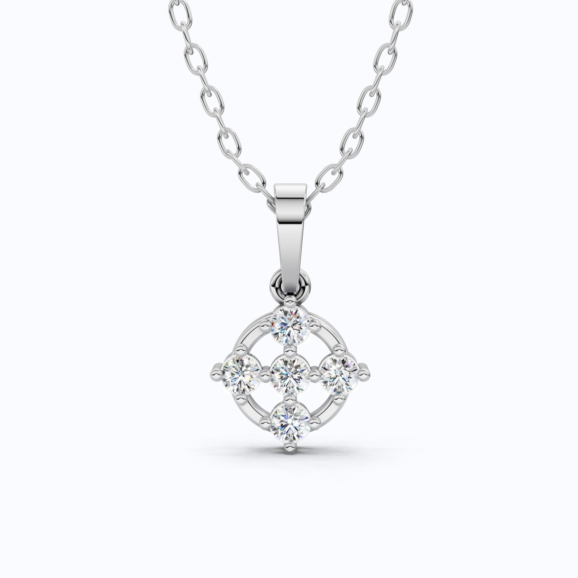 Stylish 5 - Stone Diamond Cluster Pendant in Lab Diamond 14K Solid Gold, Anniversary Gift for Women, Daily Wear Pendant - Shoora Designs