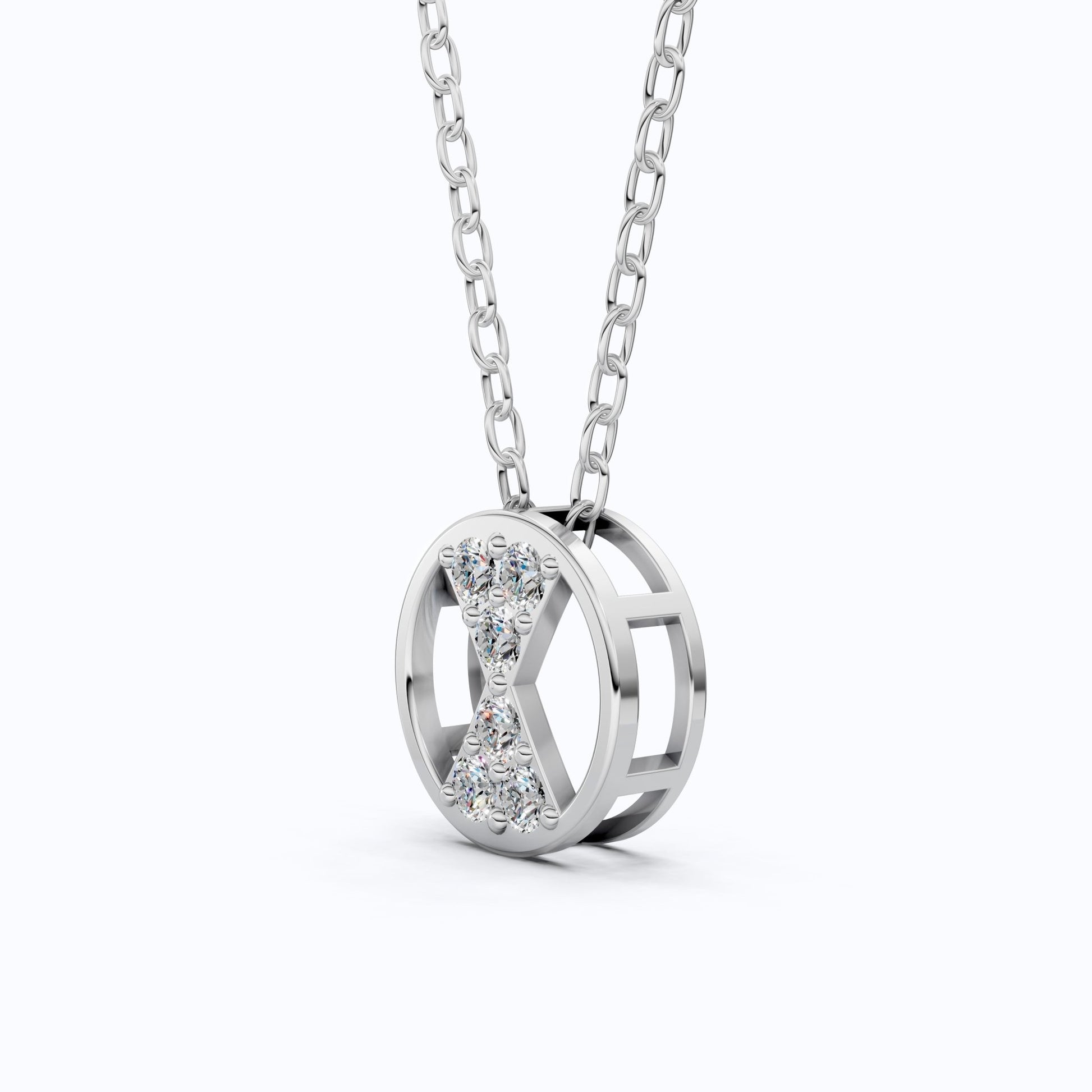 Stylish Hourglass Pavé Circle Diamond Pendant Necklace in Lab Grown Diamond 14k Solid Gold Pendant for Her - Shoora Designs