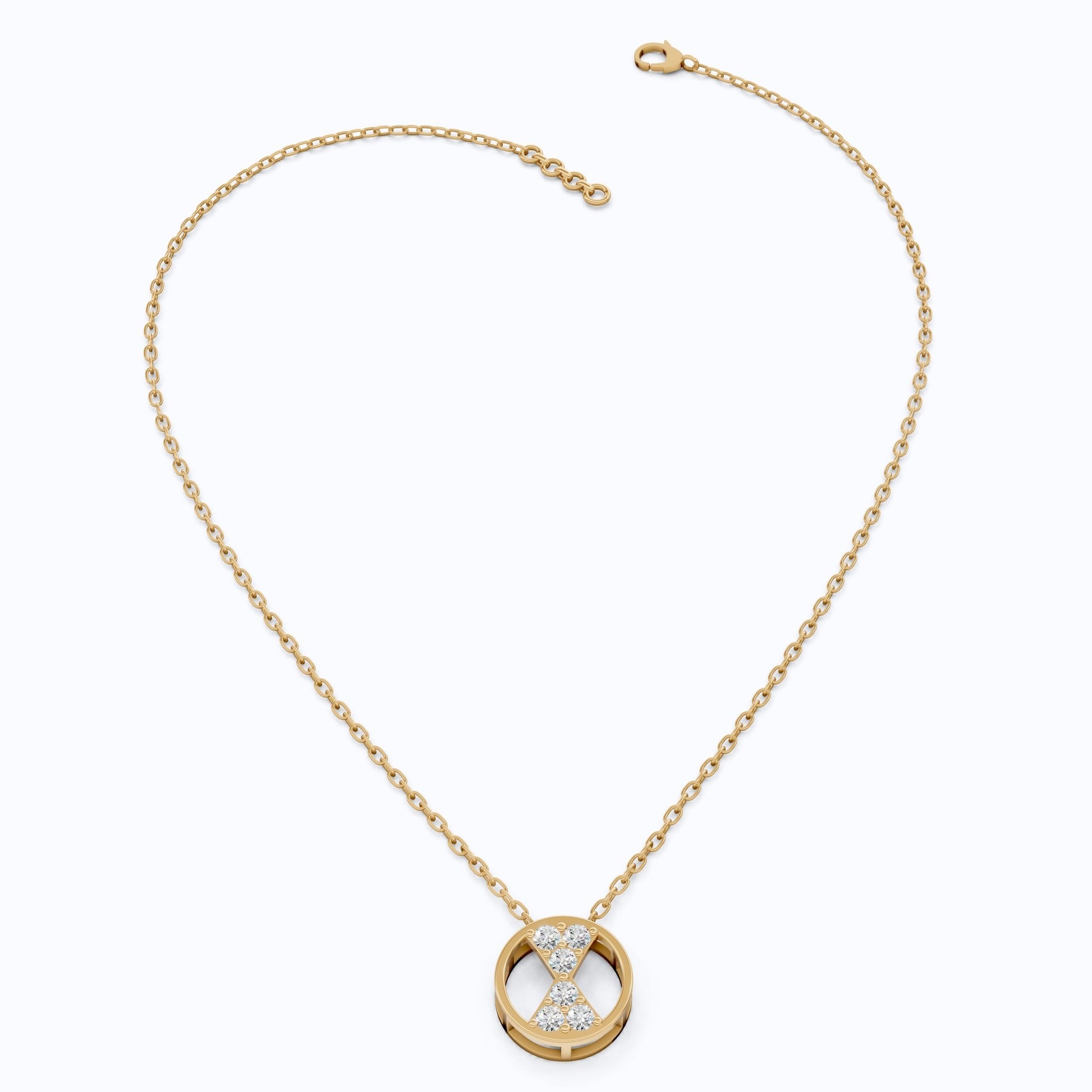 Stylish Hourglass Pavé Circle Diamond Pendant Necklace in Lab Grown Diamond 14k Solid Gold Pendant for Her - Shoora Designs
