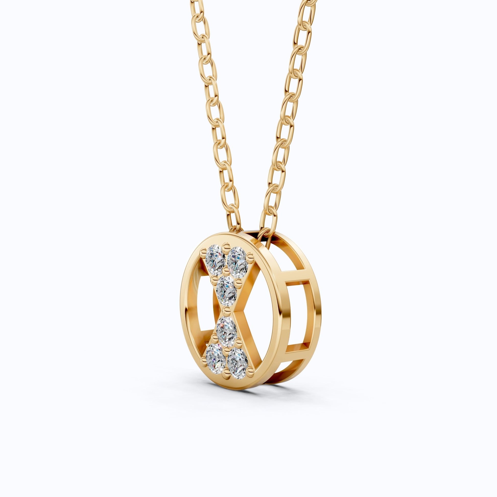 Stylish Hourglass Pavé Circle Diamond Pendant Necklace in Lab Grown Diamond 14k Solid Gold Pendant for Her - Shoora Designs