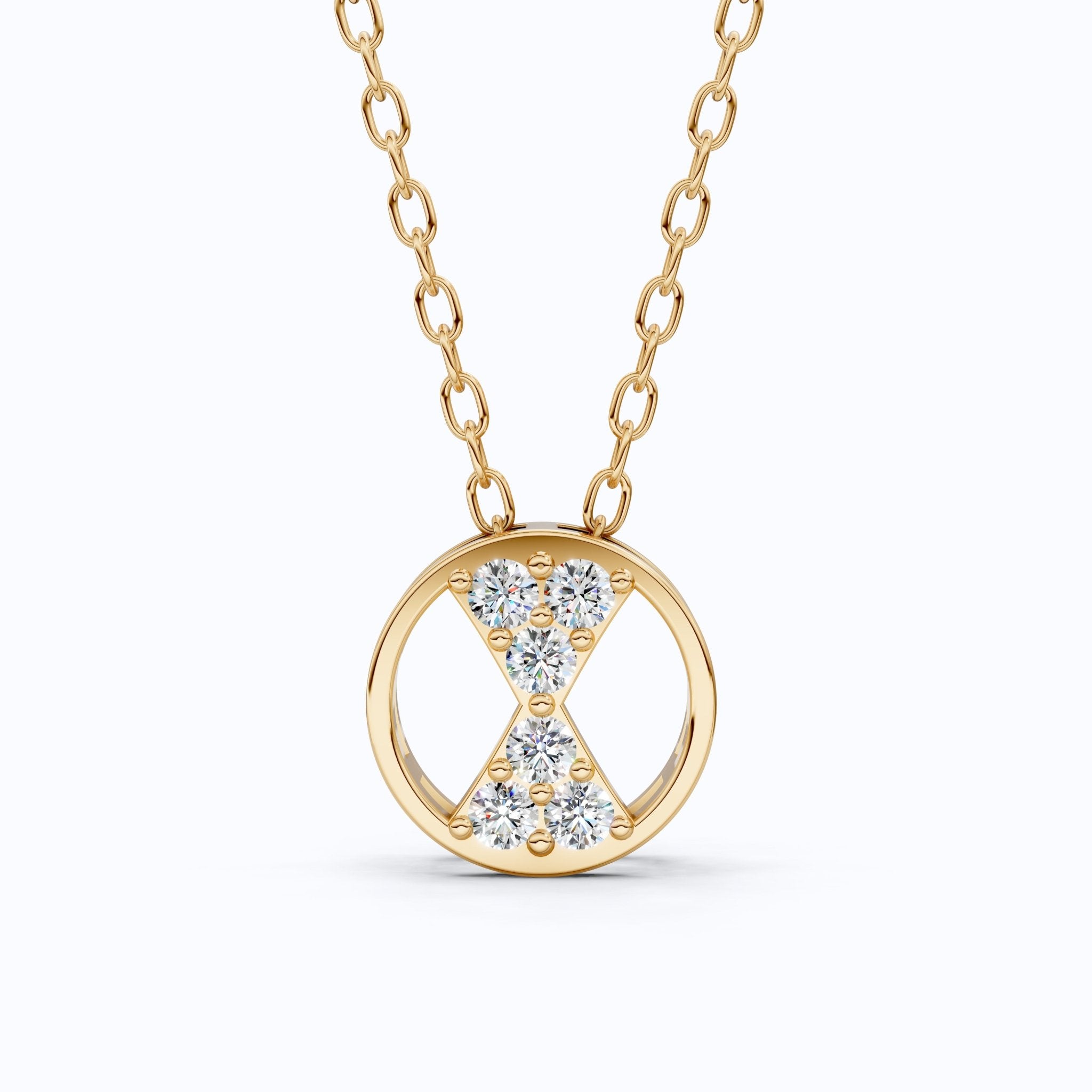Stylish Hourglass Pavé Circle Diamond Pendant Necklace in Lab Grown Diamond 14k Solid Gold Pendant for Her - Shoora Designs