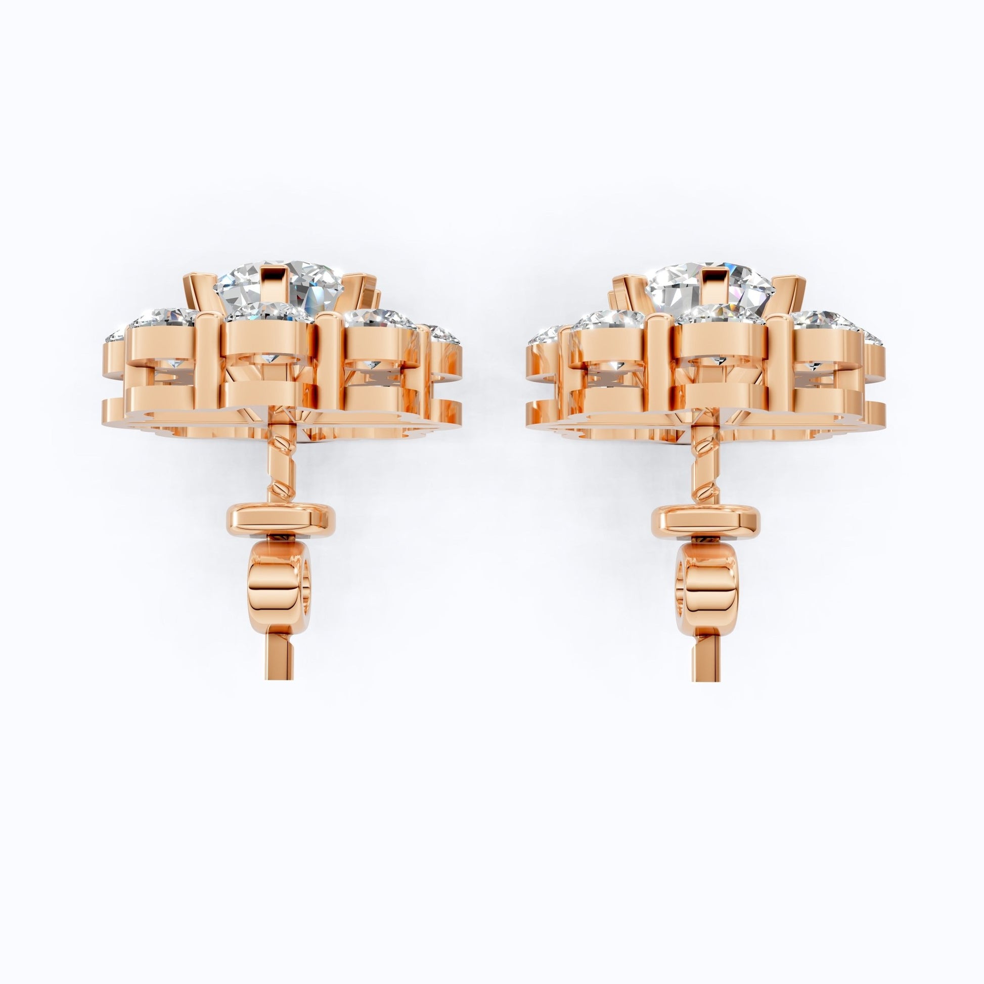 Sunflower Floral Halo Cluster Stud Earrings in 14K Solid Gold, 4.74 TCW Round Cut Lab Grown Diamonds, Bridal Jewelry, Wedding Gift for Her - Shoora Designs