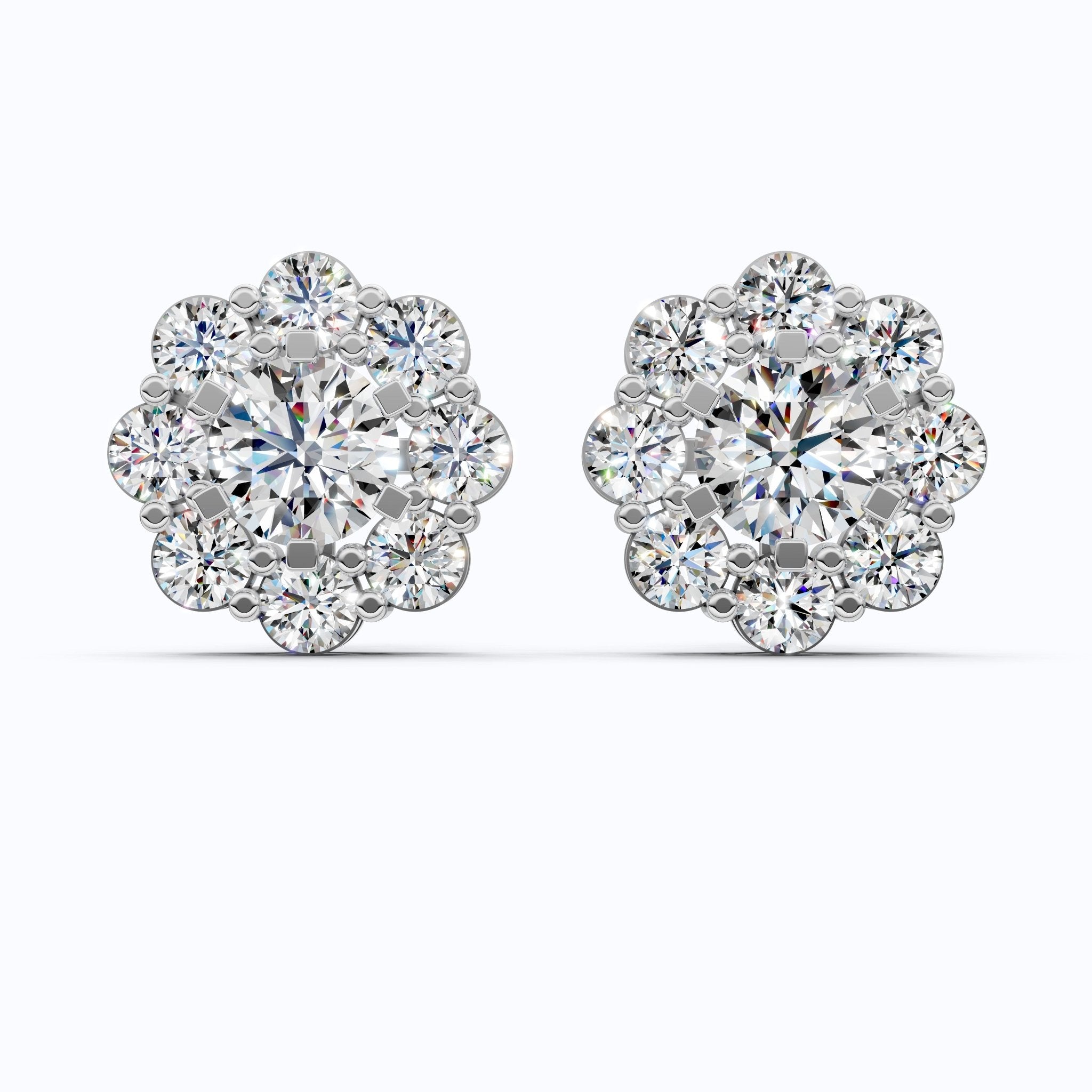 Sunflower Floral Halo Cluster Stud Earrings in 14K Solid Gold, 4.74 TCW Round Cut Lab Grown Diamonds, Bridal Jewelry, Wedding Gift for Her - Shoora Designs