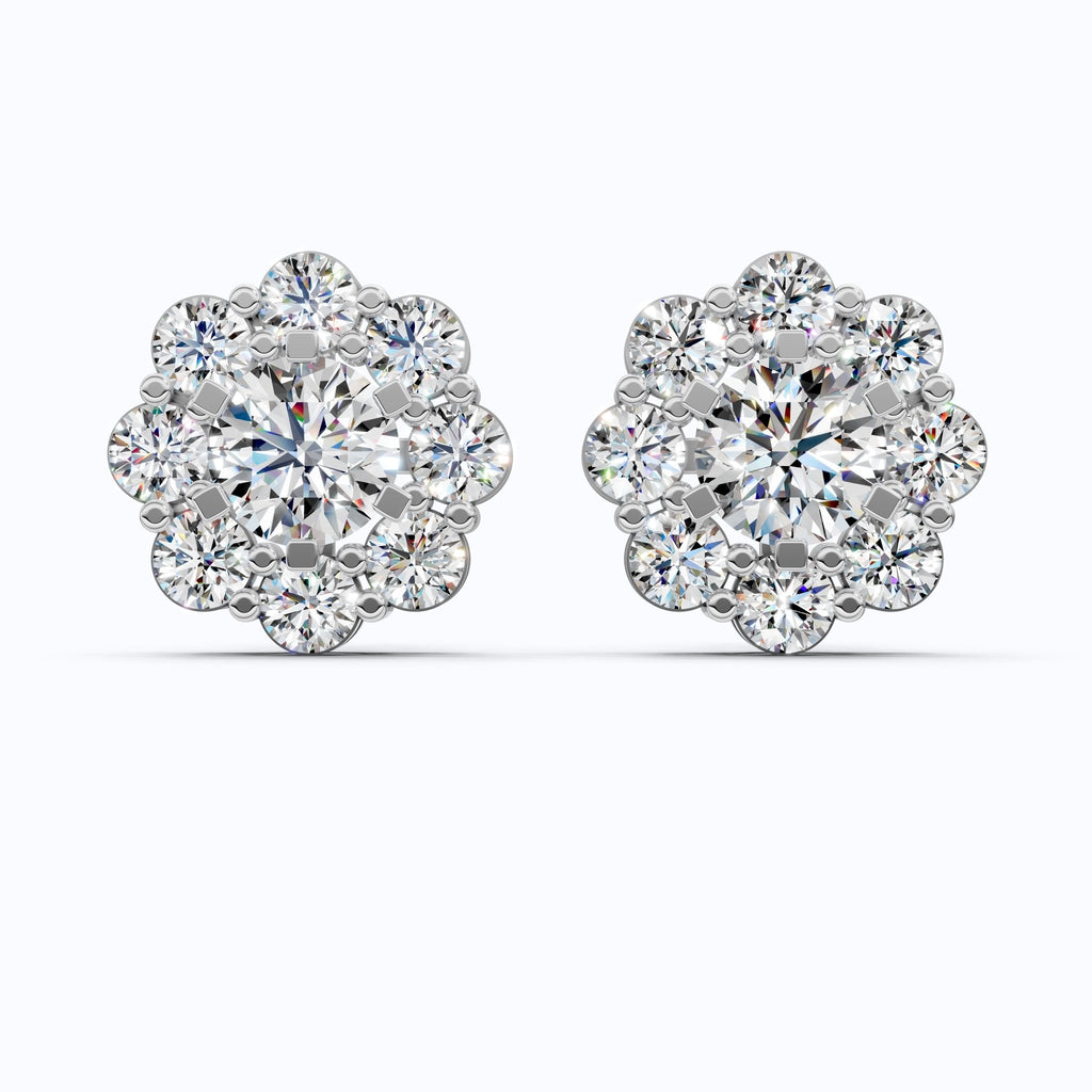 Sunflower Floral Halo Cluster Stud Earrings in 14K Solid Gold, 4.74 TCW Round Cut Lab Grown Diamonds, Bridal Jewelry, Wedding Gift for Her - Shoora Designs