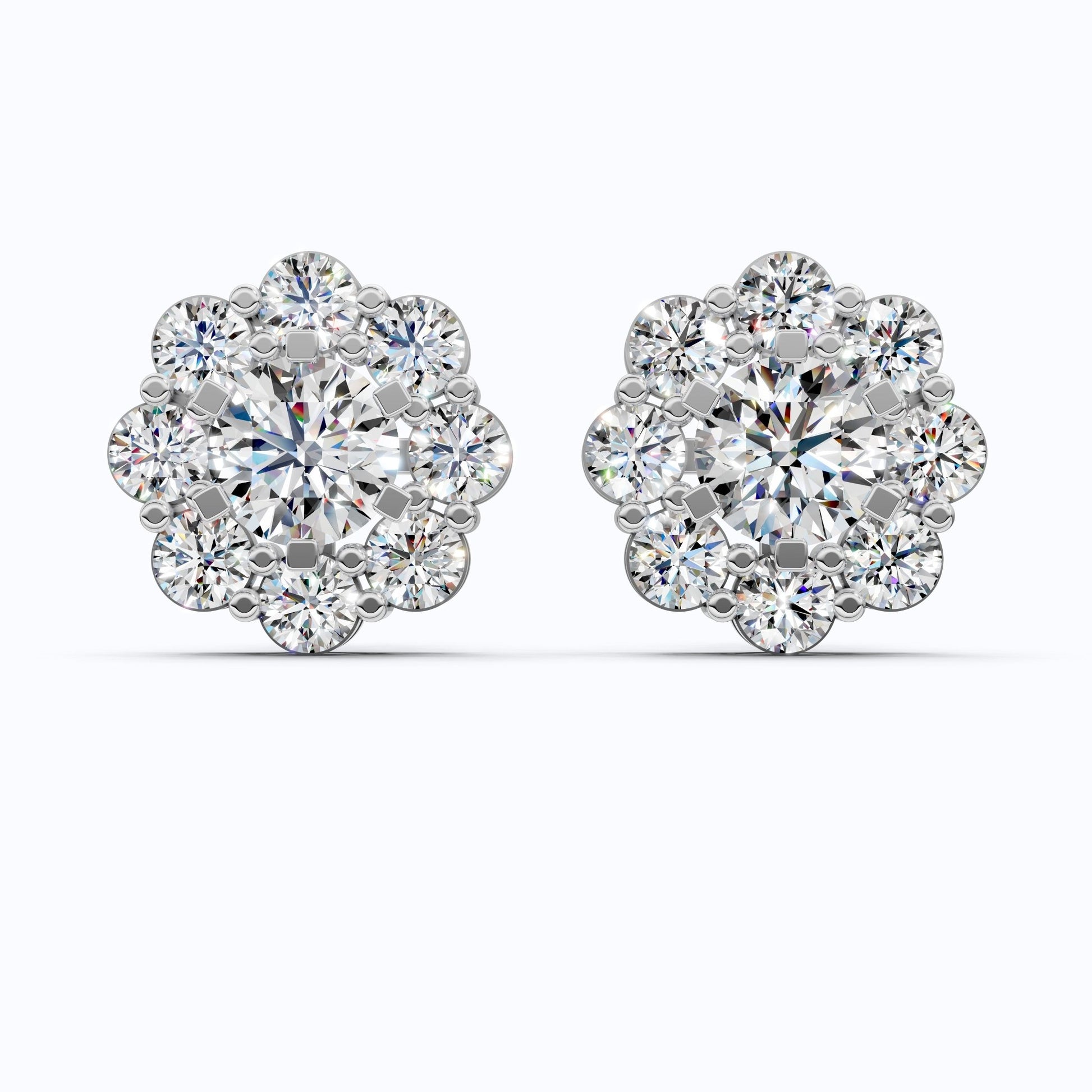 Sunflower Floral Halo Cluster Stud Earrings in 14K Solid Gold, 4.74 TCW Round Cut Lab Grown Diamonds, Bridal Jewelry, Wedding Gift for Her - Shoora Designs