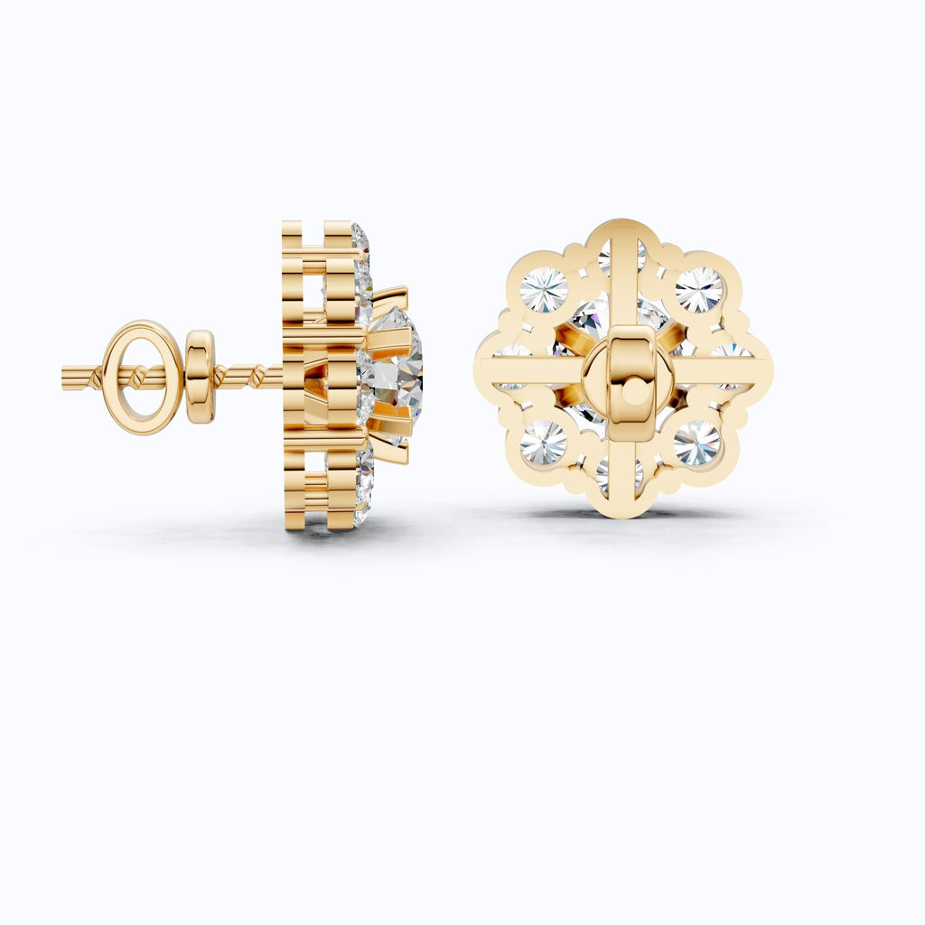 Sunflower Floral Halo Cluster Stud Earrings in 14K Solid Gold, 4.74 TCW Round Cut Lab Grown Diamonds, Bridal Jewelry, Wedding Gift for Her - Shoora Designs