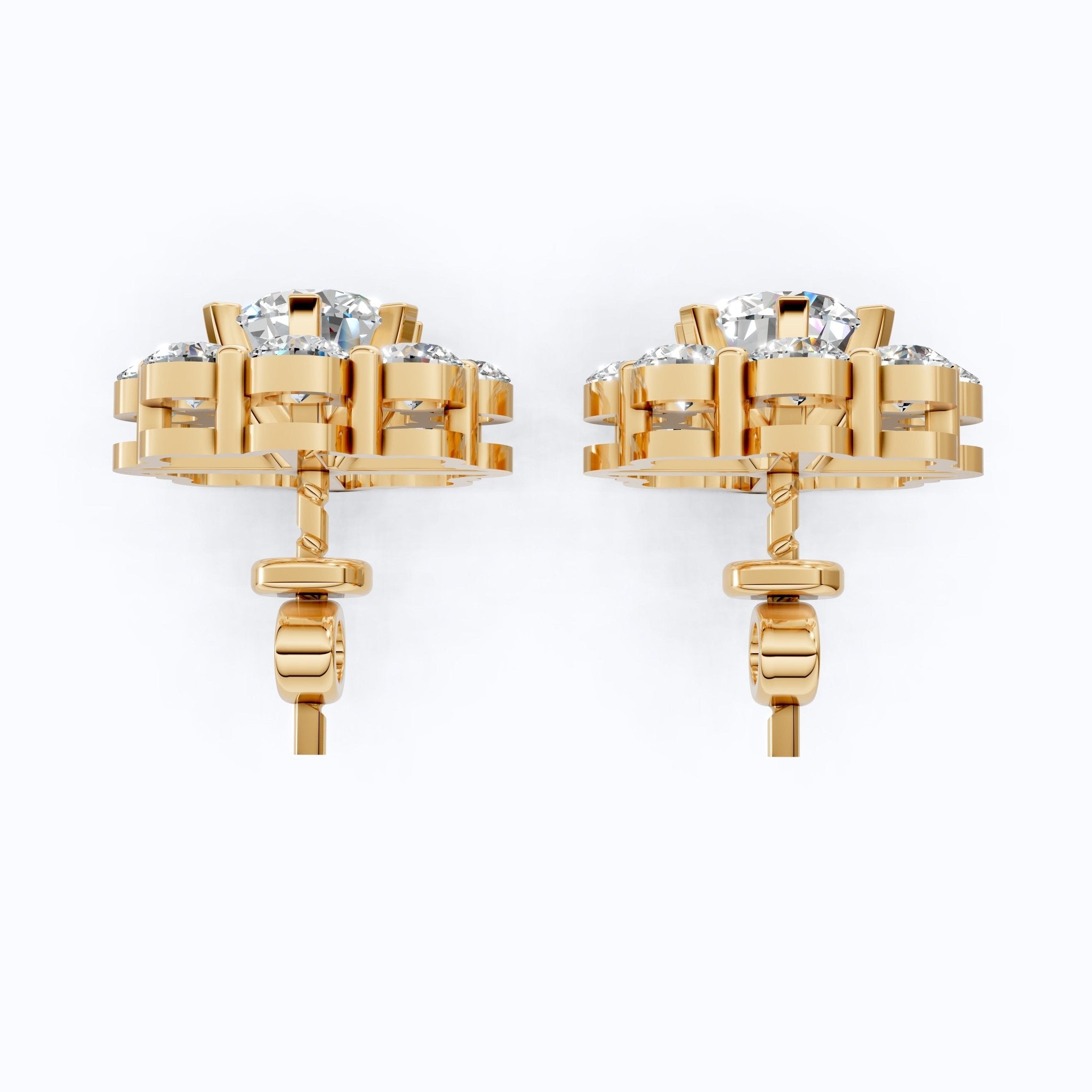 Sunflower Floral Halo Cluster Stud Earrings in 14K Solid Gold, 4.74 TCW Round Cut Lab Grown Diamonds, Bridal Jewelry, Wedding Gift for Her - Shoora Designs