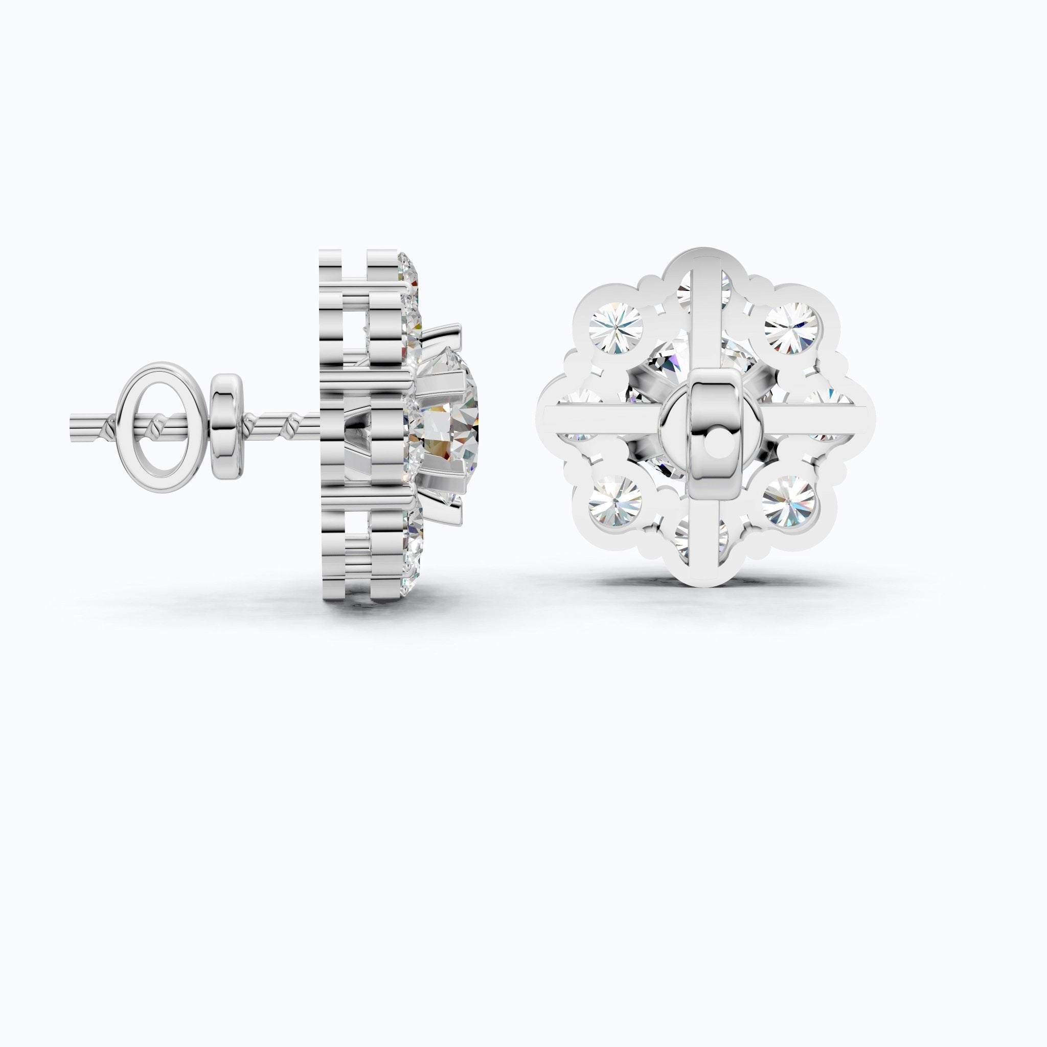 Sunflower Floral Halo Cluster Stud Earrings in 14K Solid Gold, 4.74 TCW Round Cut Lab Grown Diamonds, Bridal Jewelry, Wedding Gift for Her - Shoora Designs