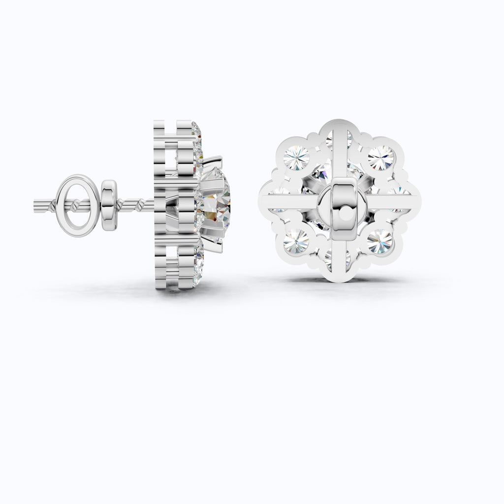 Sunflower Floral Halo Cluster Stud Earrings in 14K Solid Gold, 4.74 TCW Round Cut Lab Grown Diamonds, Bridal Jewelry, Wedding Gift for Her - Shoora Designs