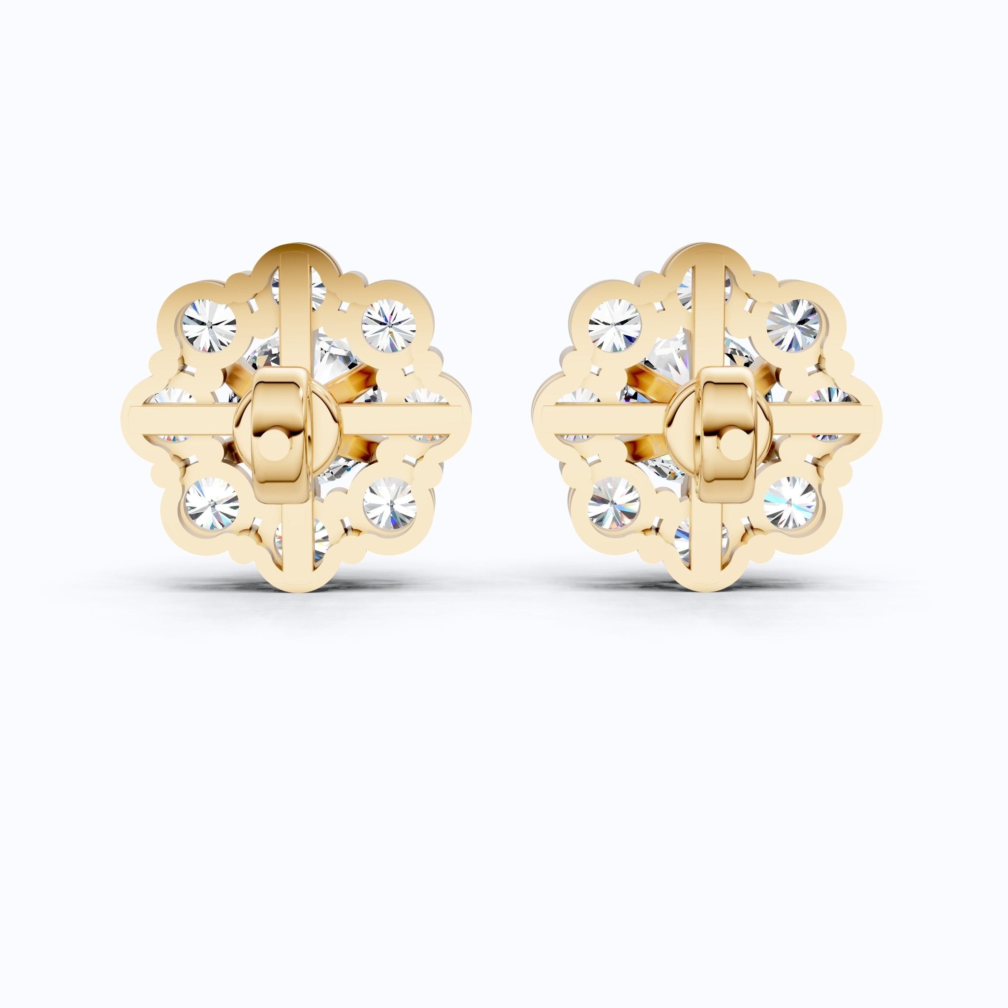 Sunflower Floral Halo Cluster Stud Earrings in 14K Solid Gold, 4.74 TCW Round Cut Lab Grown Diamonds, Bridal Jewelry, Wedding Gift for Her - Shoora Designs
