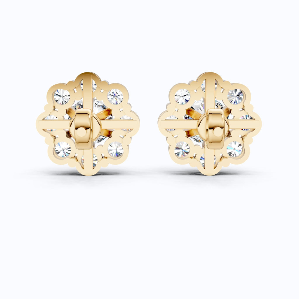 Sunflower Floral Halo Cluster Stud Earrings in 14K Solid Gold, 4.74 TCW Round Cut Lab Grown Diamonds, Bridal Jewelry, Wedding Gift for Her - Shoora Designs