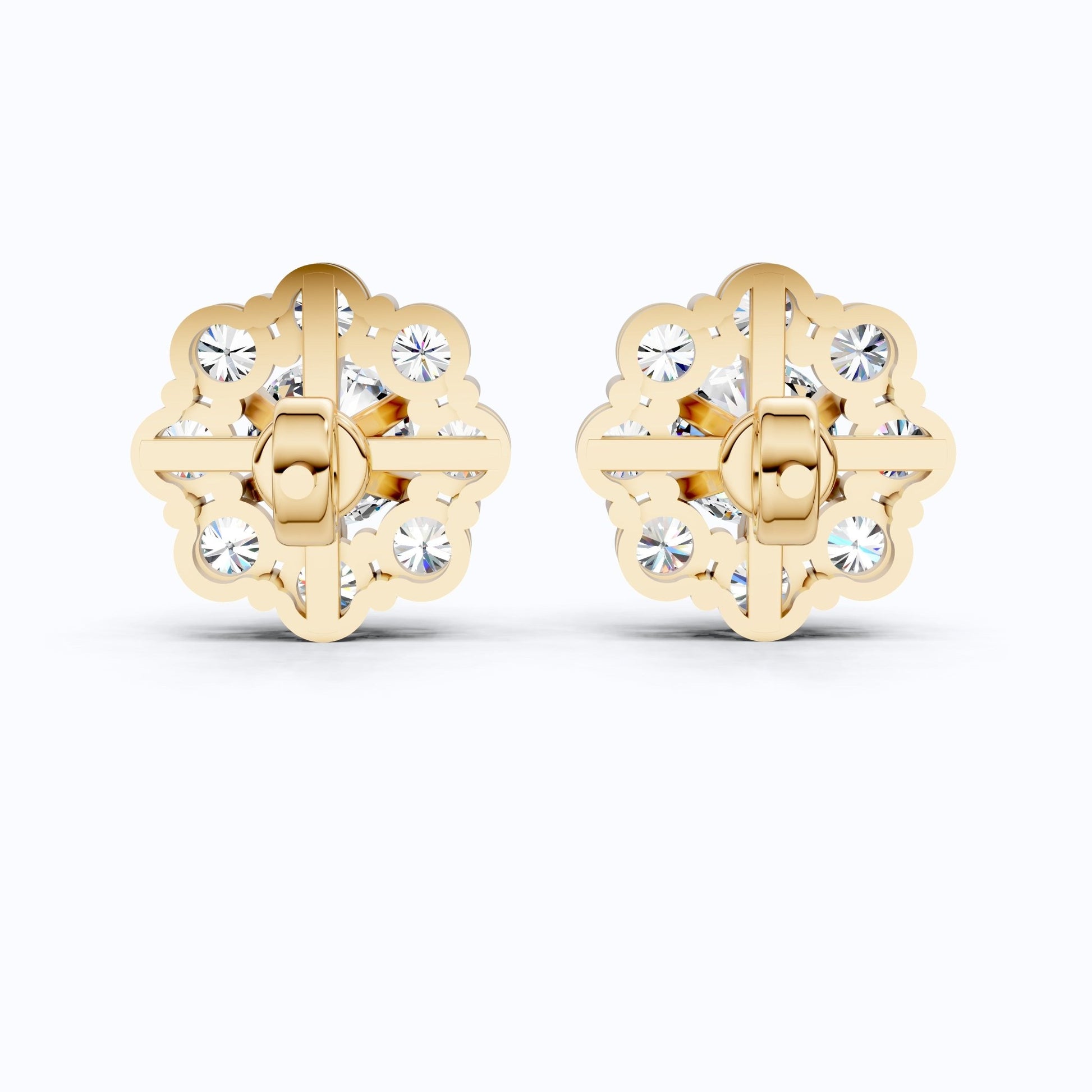 Sunflower Floral Halo Cluster Stud Earrings in 14K Solid Gold, 4.74 TCW Round Cut Lab Grown Diamonds, Bridal Jewelry, Wedding Gift for Her - Shoora Designs