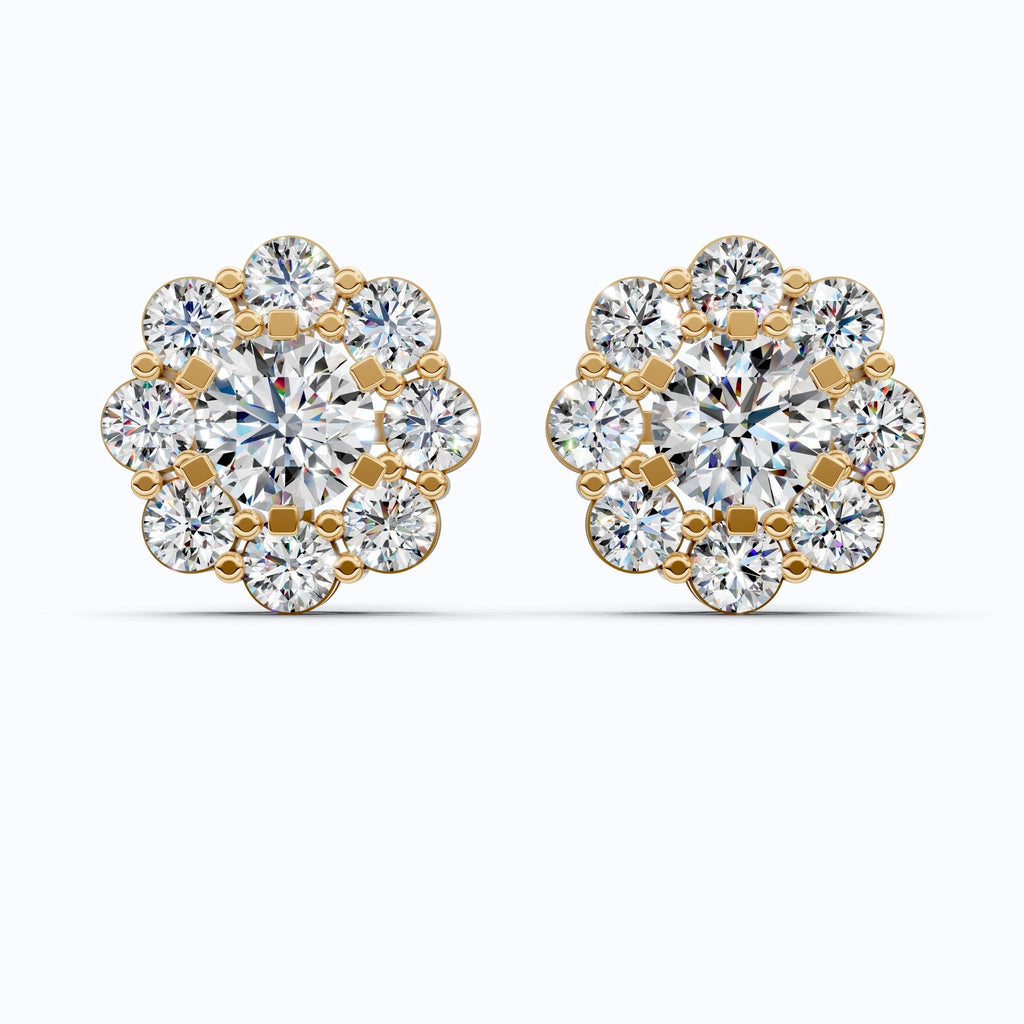 Sunflower Floral Halo Cluster Stud Earrings in 14K Solid Gold, 4.74 TCW Round Cut Lab Grown Diamonds, Bridal Jewelry, Wedding Gift for Her - Shoora Designs