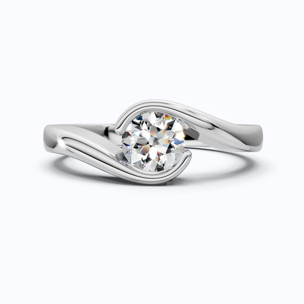 Swirl Bypass Solitaire Semi - Bezel Engagement Ring in 18K Rose Gold, 0.50 CT Round Cut Lab Grown Diamond, Promise Ring For Her - Shoora Designs