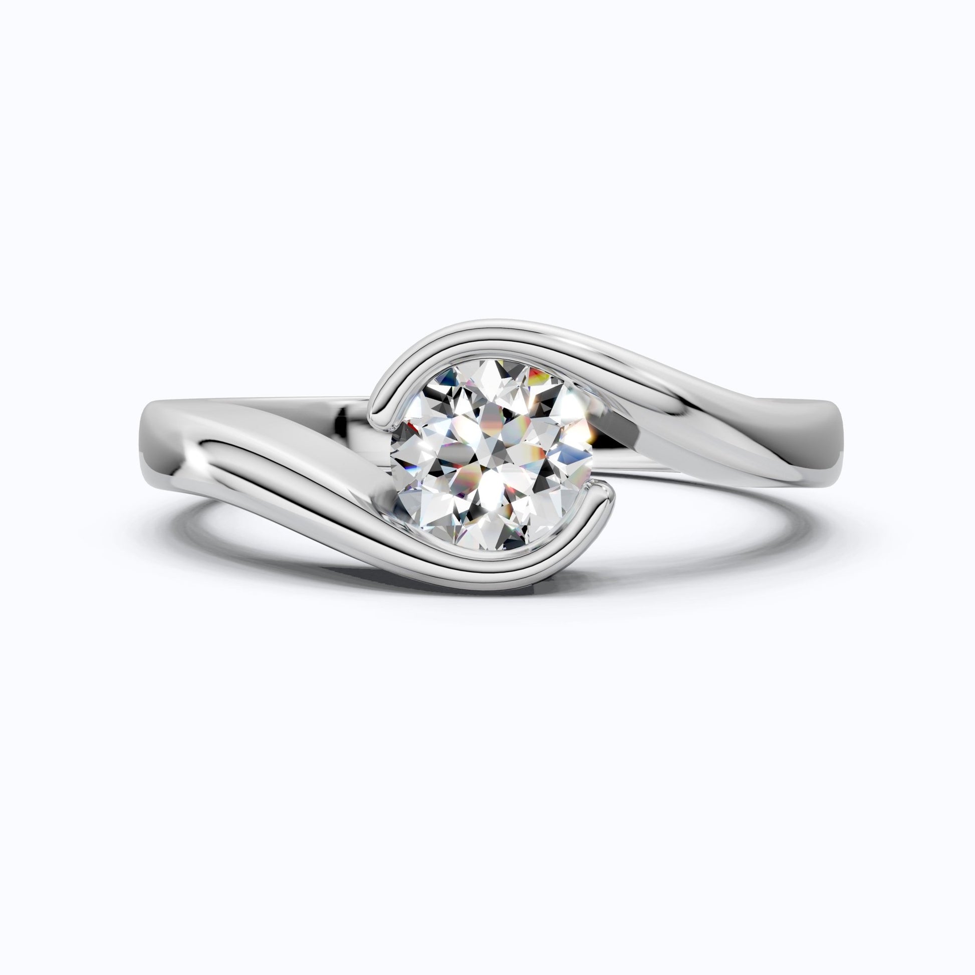 Swirl Bypass Solitaire Semi - Bezel Engagement Ring in 18K Rose Gold, 0.50 CT Round Cut Lab Grown Diamond, Promise Ring For Her - Shoora Designs