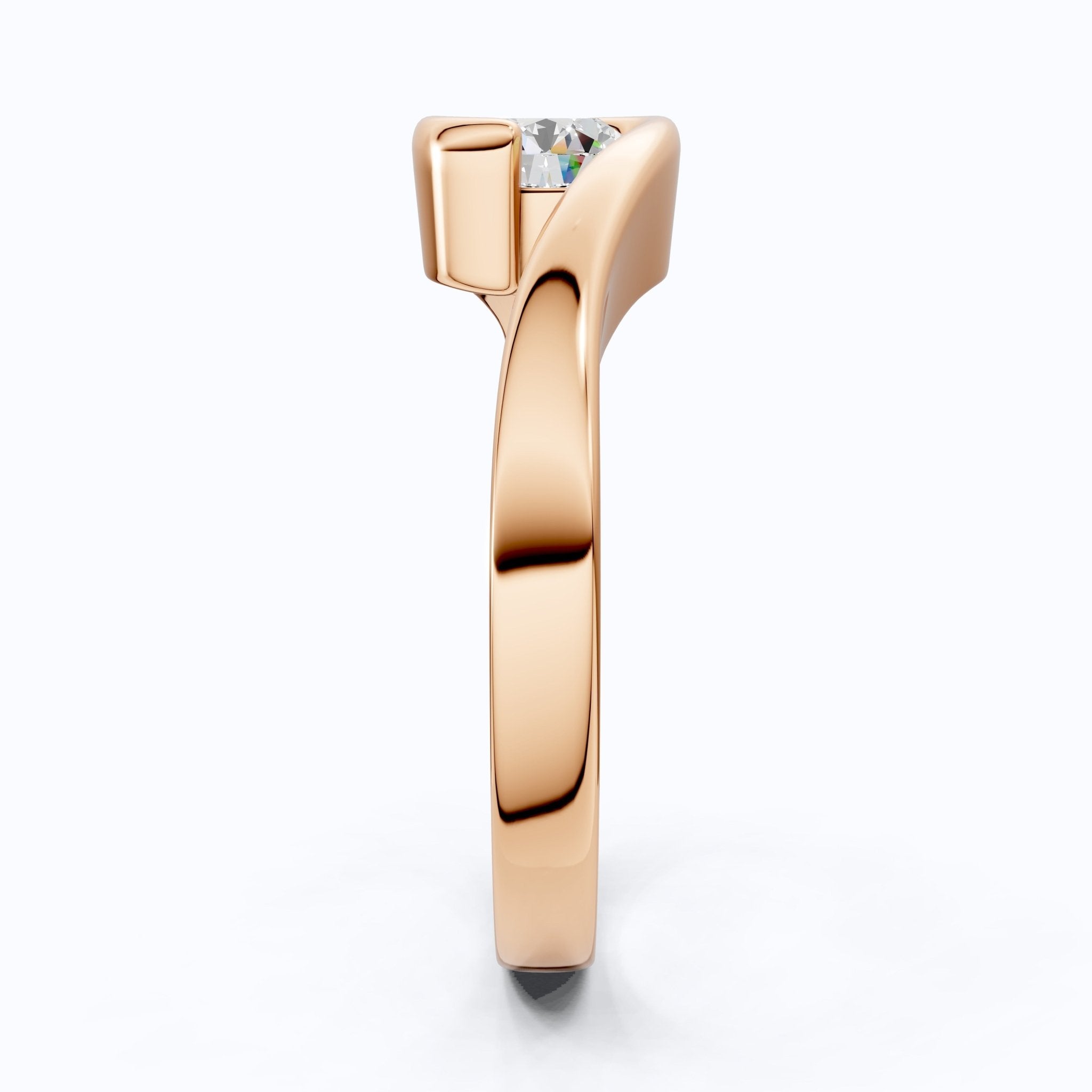 Swirl Bypass Solitaire Semi - Bezel Engagement Ring in 18K Rose Gold, 0.50 CT Round Cut Lab Grown Diamond, Promise Ring For Her - Shoora Designs