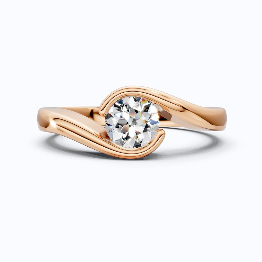 Swirl Bypass Solitaire Semi - Bezel Engagement Ring in 18K Rose Gold, 0.50 CT Round Cut Lab Grown Diamond, Promise Ring For Her - Shoora Designs