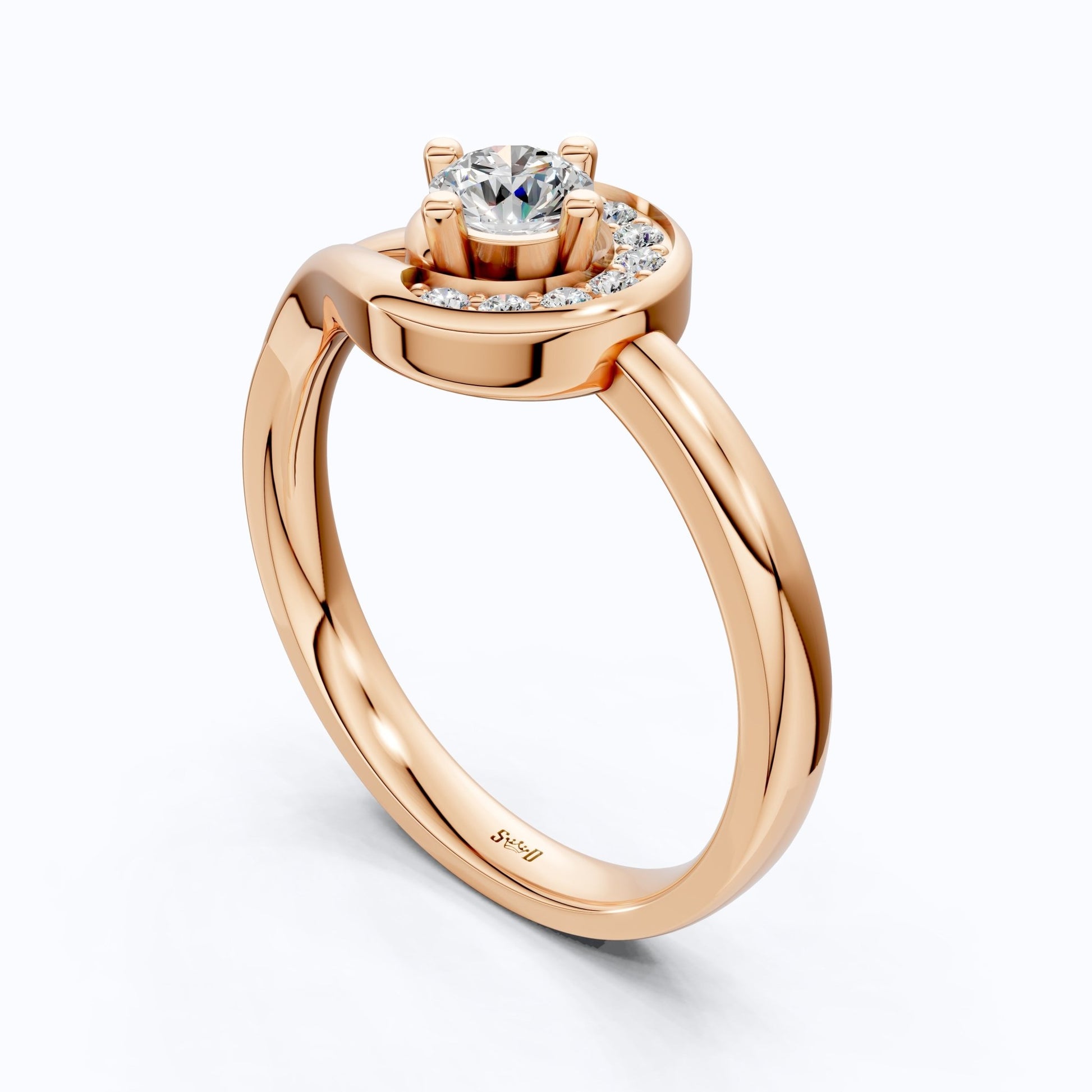 Swirl Halo Ring with Round Center in 18K Solid Gold or Sterling Silver Engagement Ring Gift for Women, Antique Ring - Shoora Designs