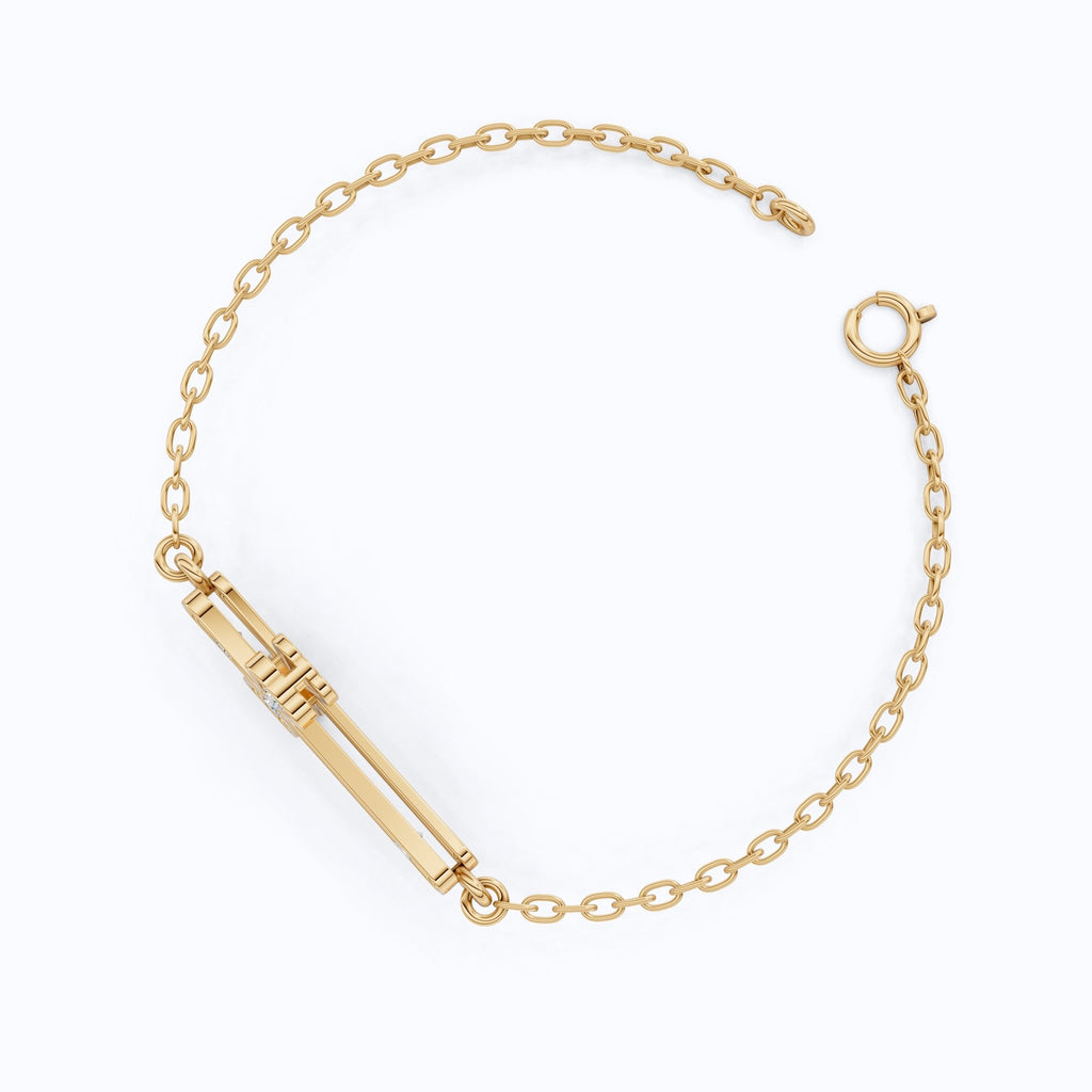 Tapered pavé cross Chain bracelet in 14K Solid Gold, 0.52 TCW Round Cut Lab Created Diamonds, Dainty Faith Bracelet, Wedding Gift for Her - Shoora Designs