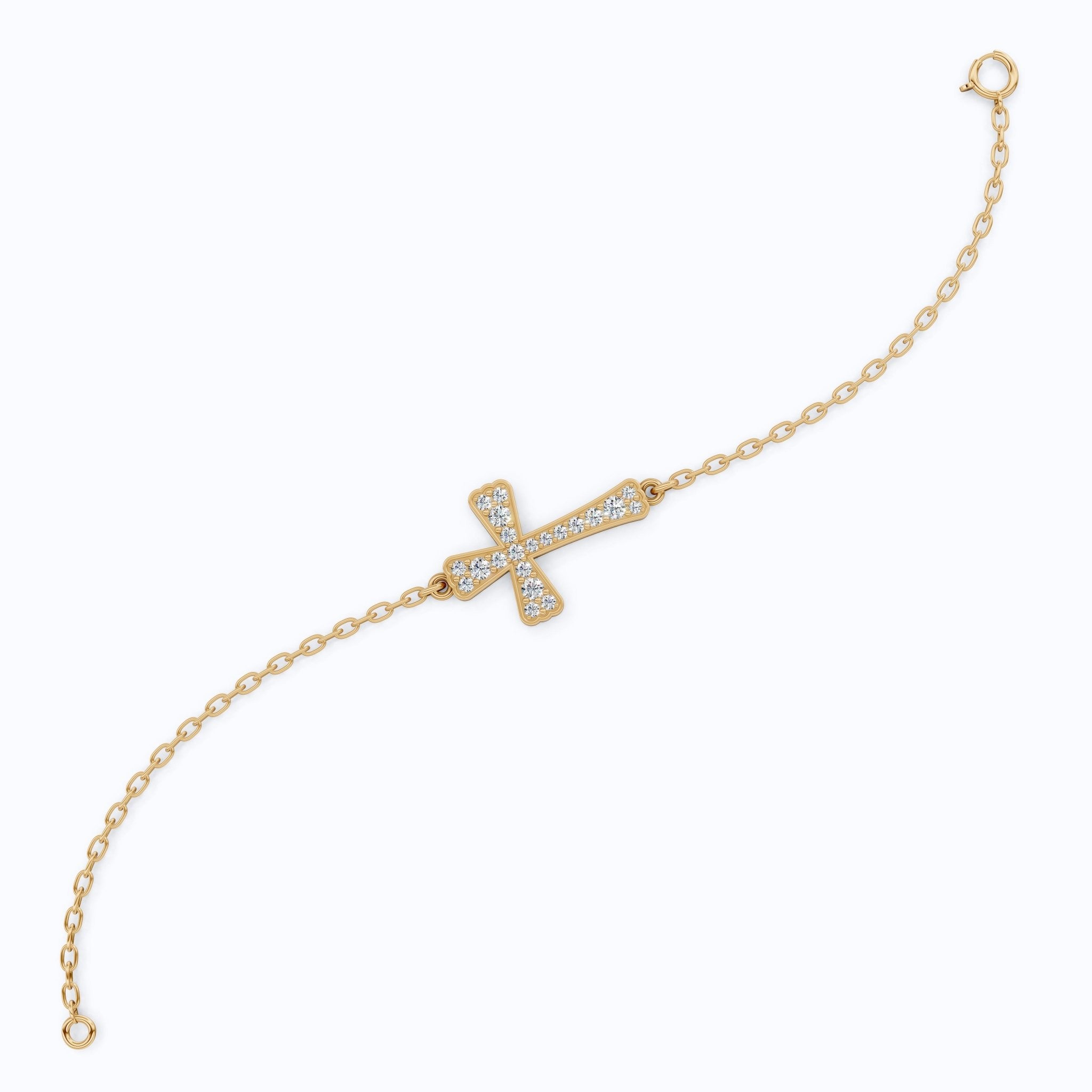 Tapered pavé cross Chain bracelet in 14K Solid Gold, 0.52 TCW Round Cut Lab Created Diamonds, Dainty Faith Bracelet, Wedding Gift for Her - Shoora Designs