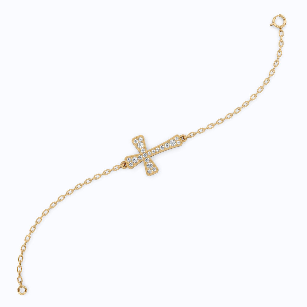 Tapered pavé cross Chain bracelet in 14K Solid Gold, 0.52 TCW Round Cut Lab Created Diamonds, Dainty Faith Bracelet, Wedding Gift for Her - Shoora Designs