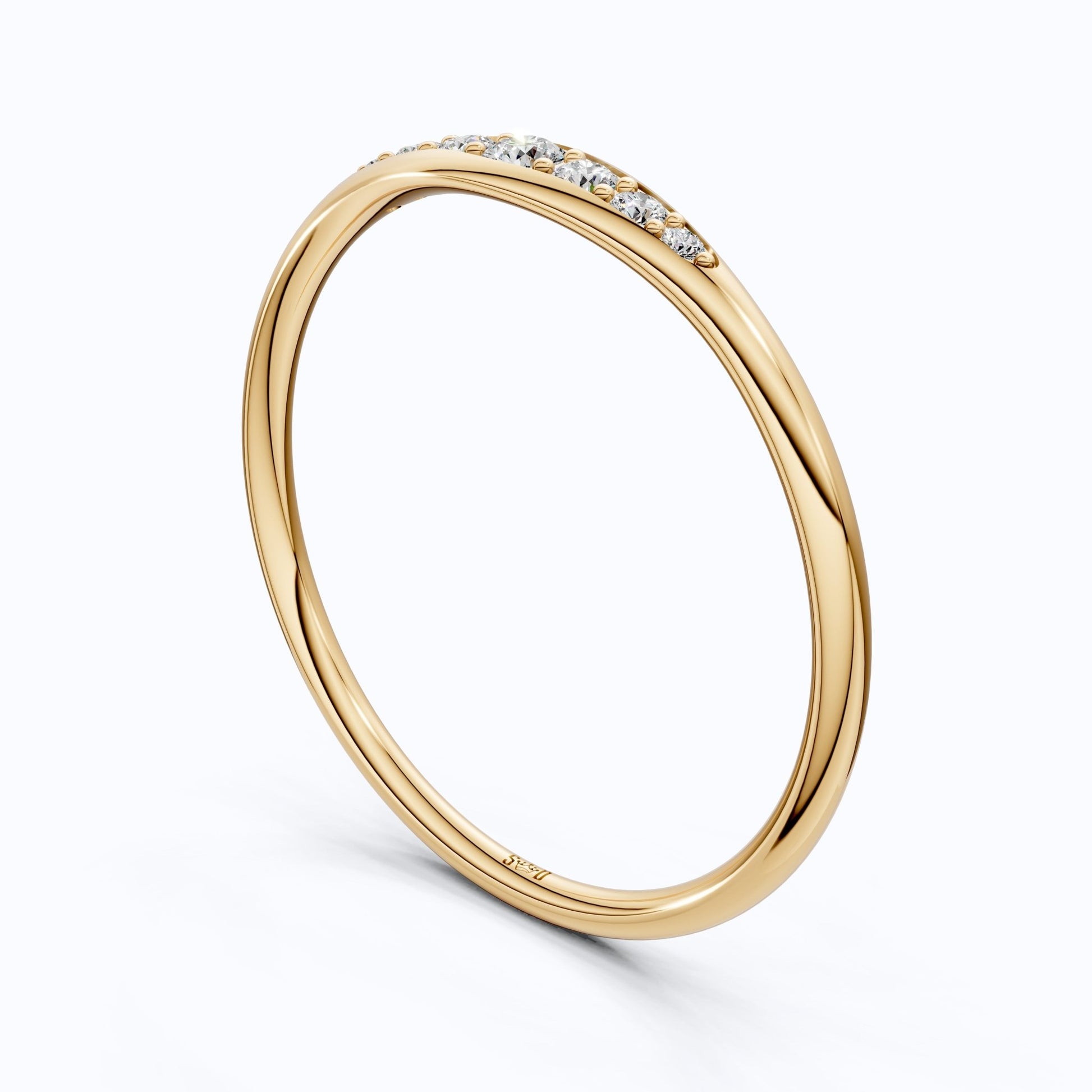 Tapered Round Cut Lab Diamond Engagement Band in Solid 10k/14k Gold, Wedding Gift for Wife, Handmade Simple Band Jewelry - Shoora Designs