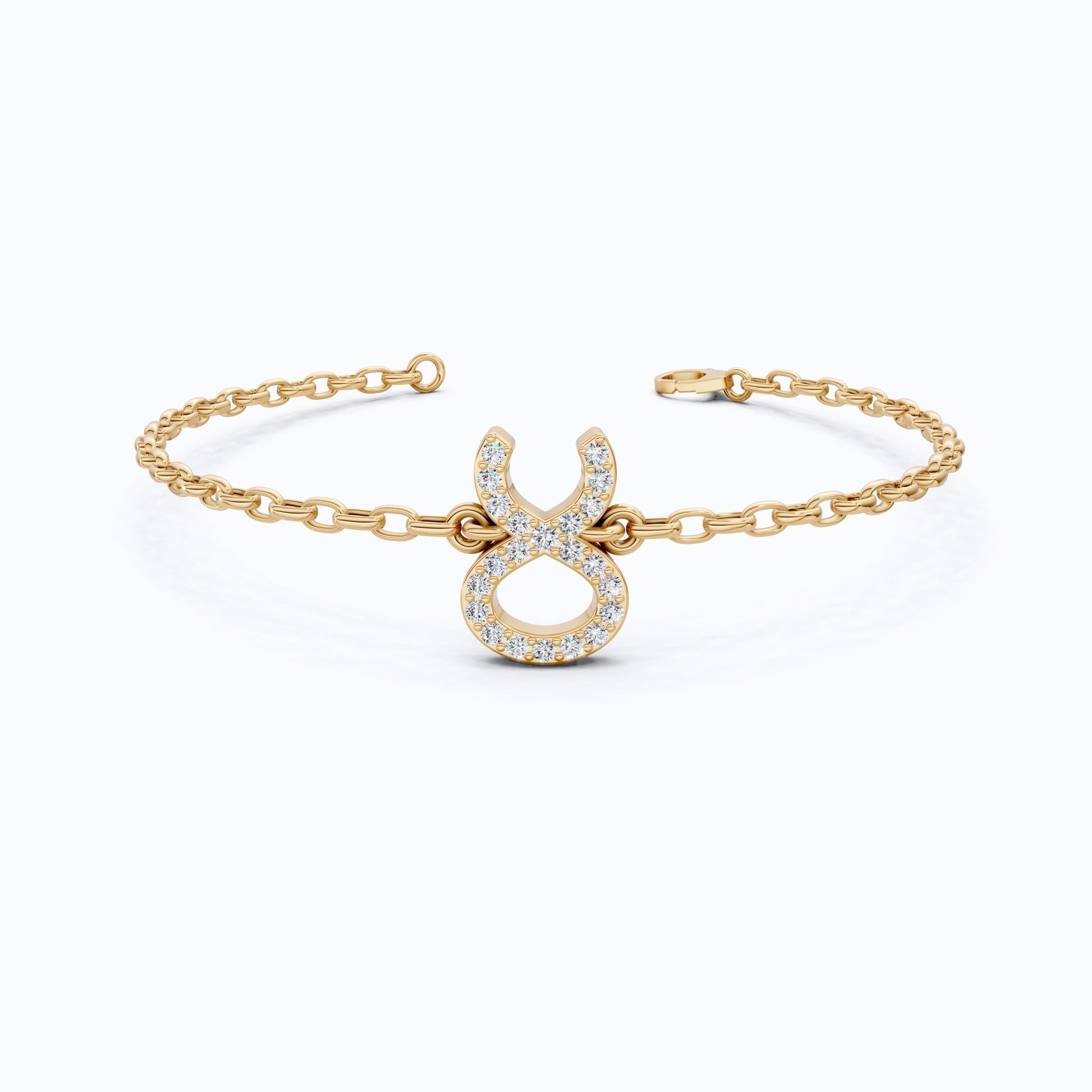Taurus Zodiac Symbol Chain Bracelet in 14K Solid Gold, 0.22 TCW Round Cut Lab Grown Diamonds, Dainty Charm, Zodiac Gift for Her, Astrology Jewelry - Shoora Designs