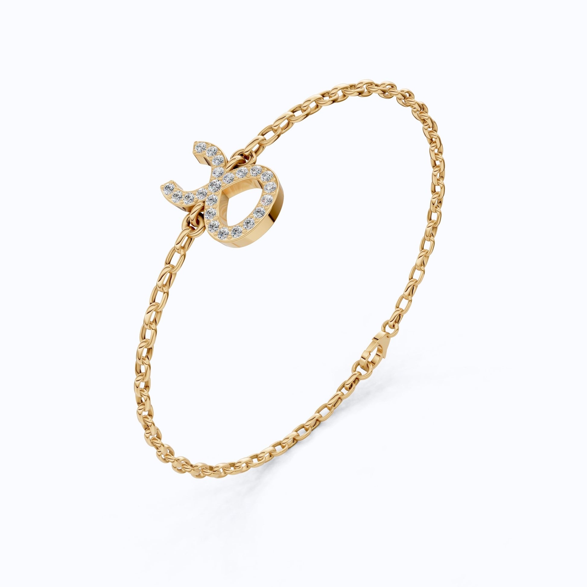 Taurus Zodiac Symbol Chain Bracelet in 14K Solid Gold, 0.22 TCW Round Cut Lab Grown Diamonds, Dainty Charm, Zodiac Gift for Her, Astrology Jewelry - Shoora Designs