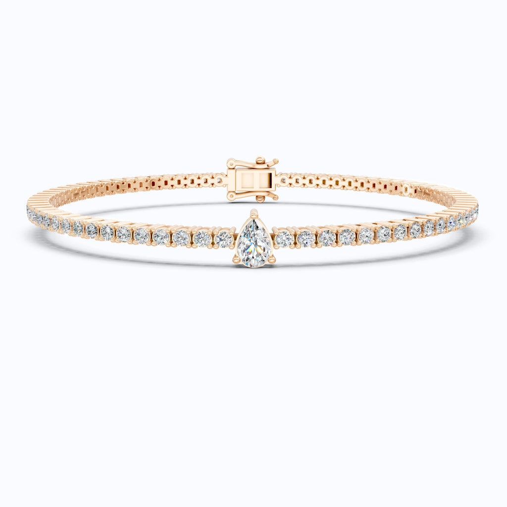 Teardrop Center Tennis Bracelet in 14k Solid Gold, 0.50 CT Pear Cut Lab Grown Diamond Bracelet, Bridal Jewelry Gift - Shoora Designs