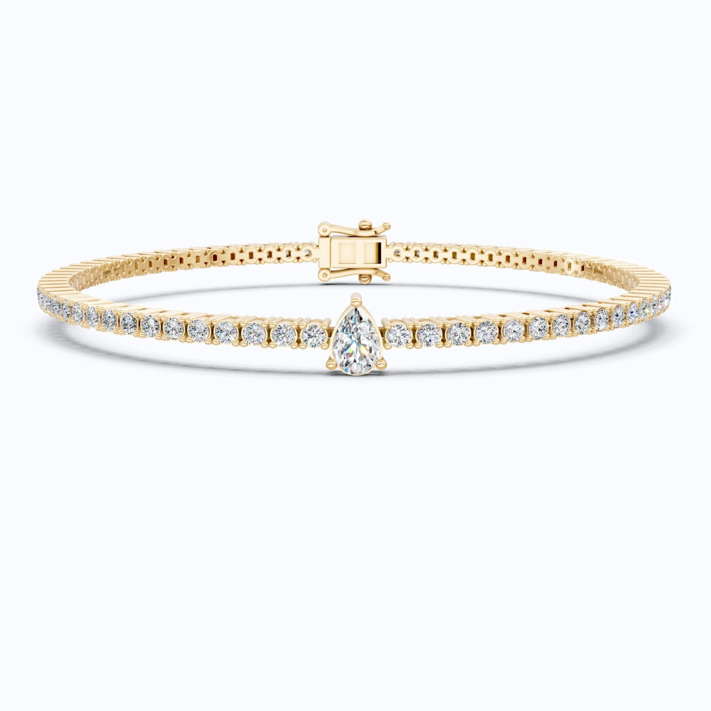 Teardrop Center Tennis Bracelet in 14k Solid Gold, 0.50 CT Pear Cut Lab Grown Diamond Bracelet, Bridal Jewelry Gift - Shoora Designs