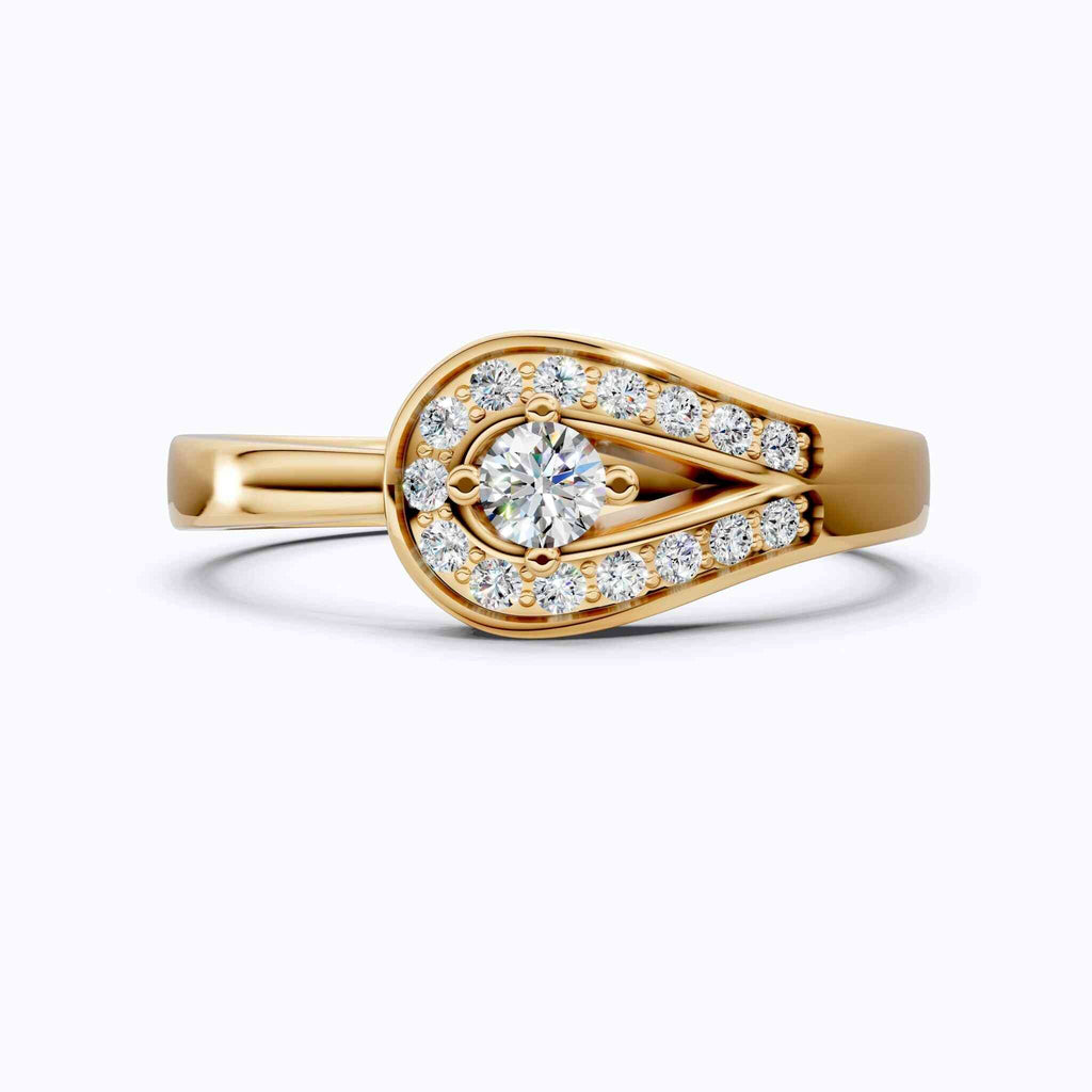 Teardrop Halo Solitaire Wedding Ring in 14k Yellow Gold, Elegant Halo Ring For Women, Anniversary Gift, Everyday Jewelry