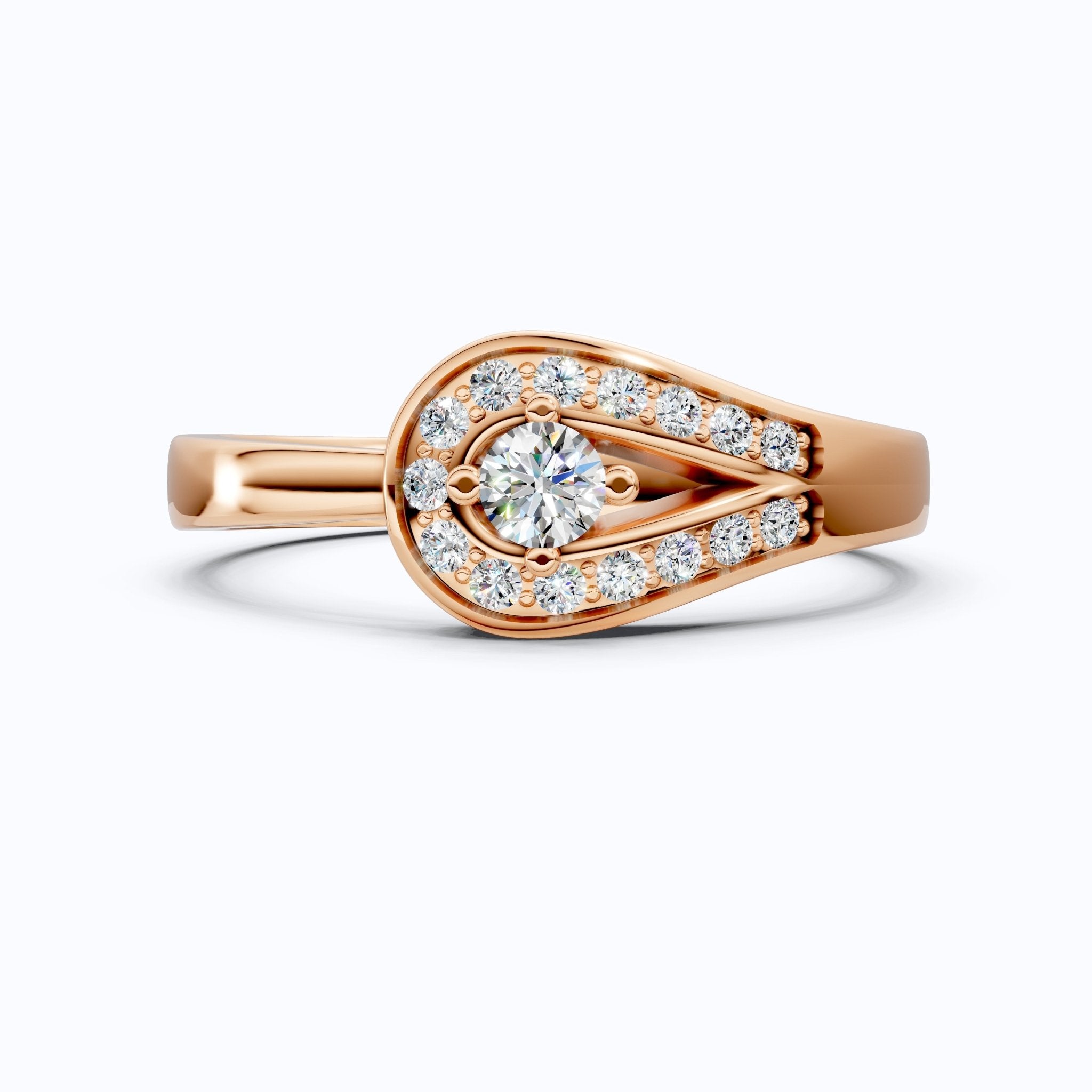 Teardrop Halo Solitaire Wedding Ring in 14k Yellow Gold, Elegant Halo Ring For Women, Anniversary Gift, Everyday Jewelry - Shoora Designs