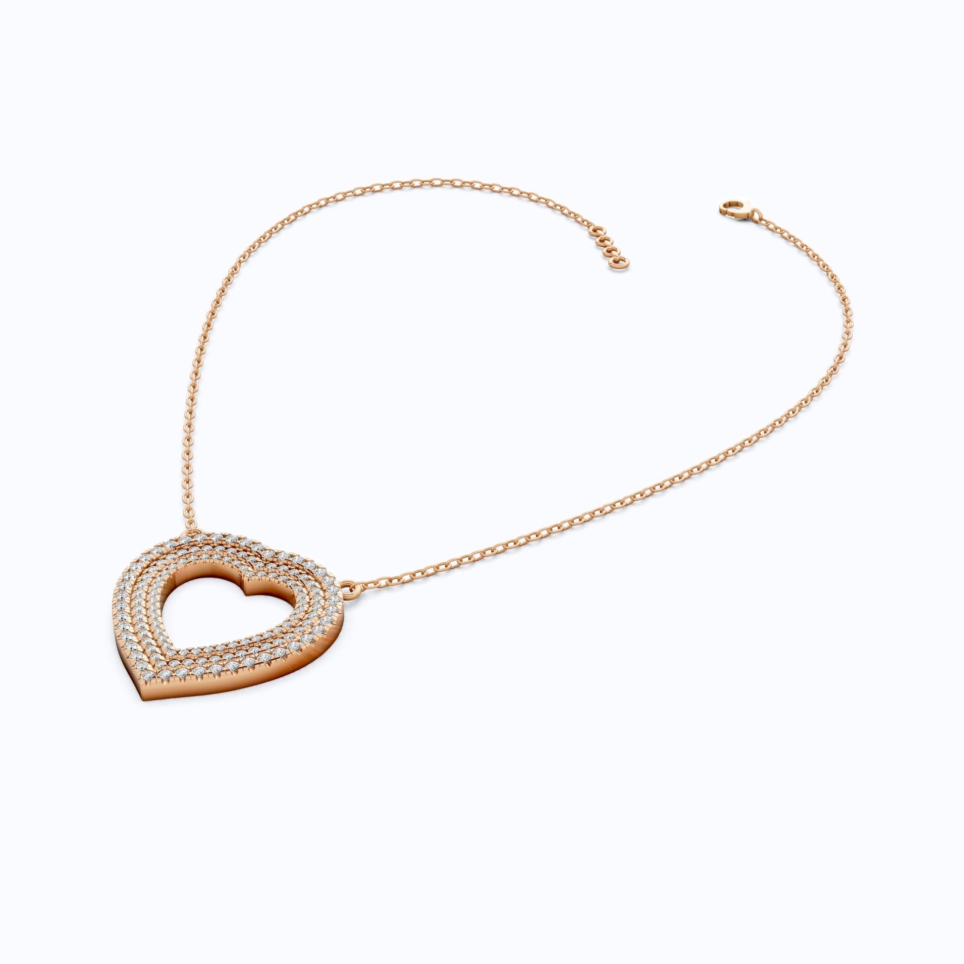 Three - Row Pavé Open Heart Pendant in 14k Solid Gold, 0.91 TCW Round Cut Lab Grown Diamonds, Anniversary Gift for Her, Handmade Jewelry - Shoora Designs